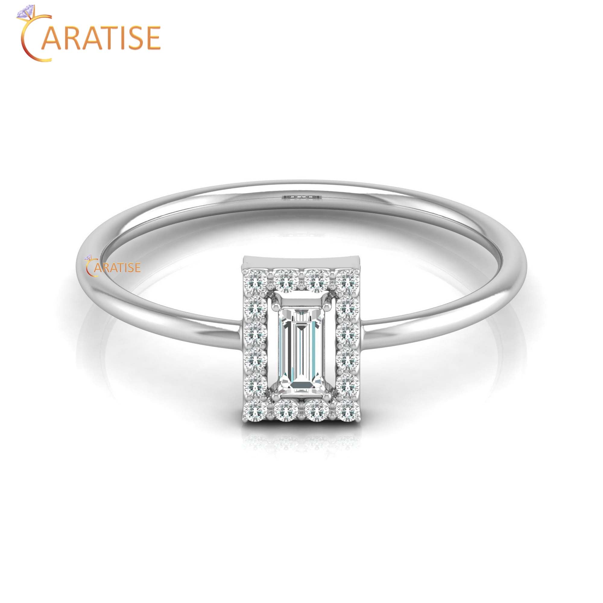 0.17 TDW Round & Baguette Cut Women's Minimalist Diamond Ring