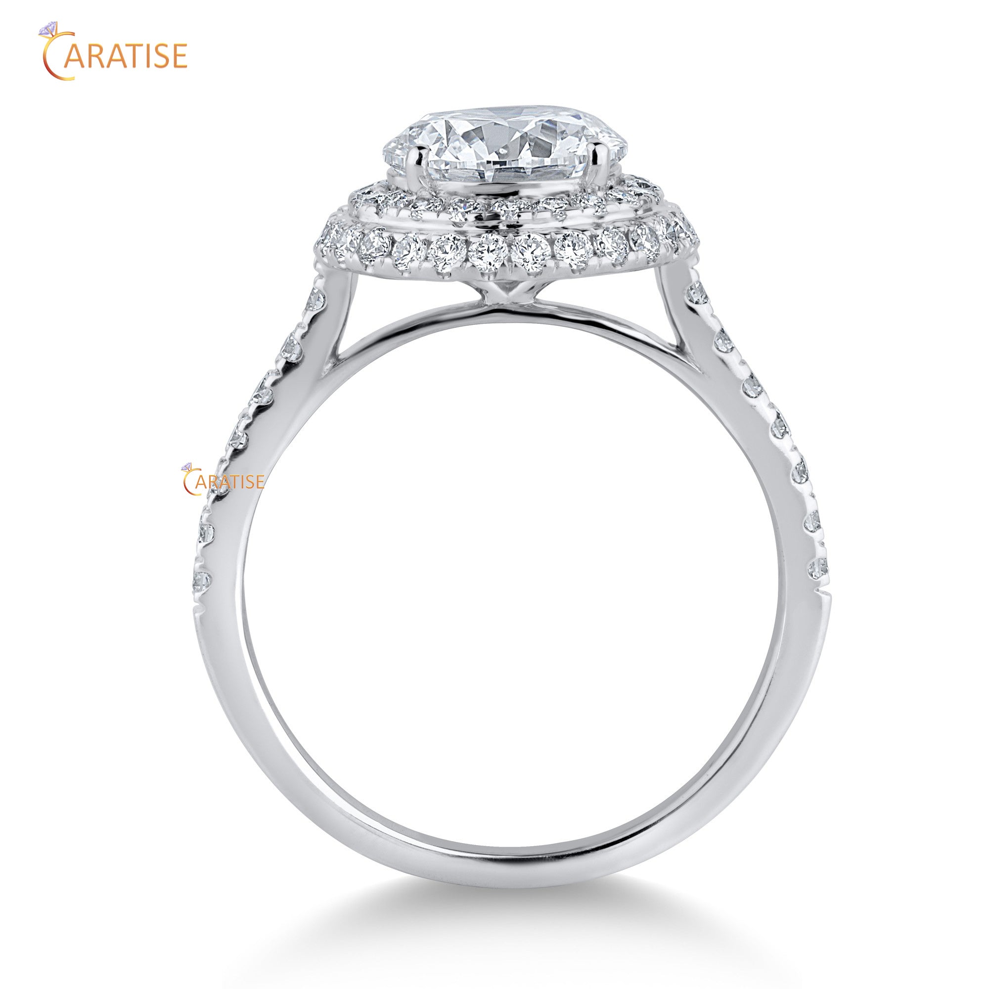 2.03 TDW Round Cut Mossiante Diamond Women's Halo Ring 925 Silver