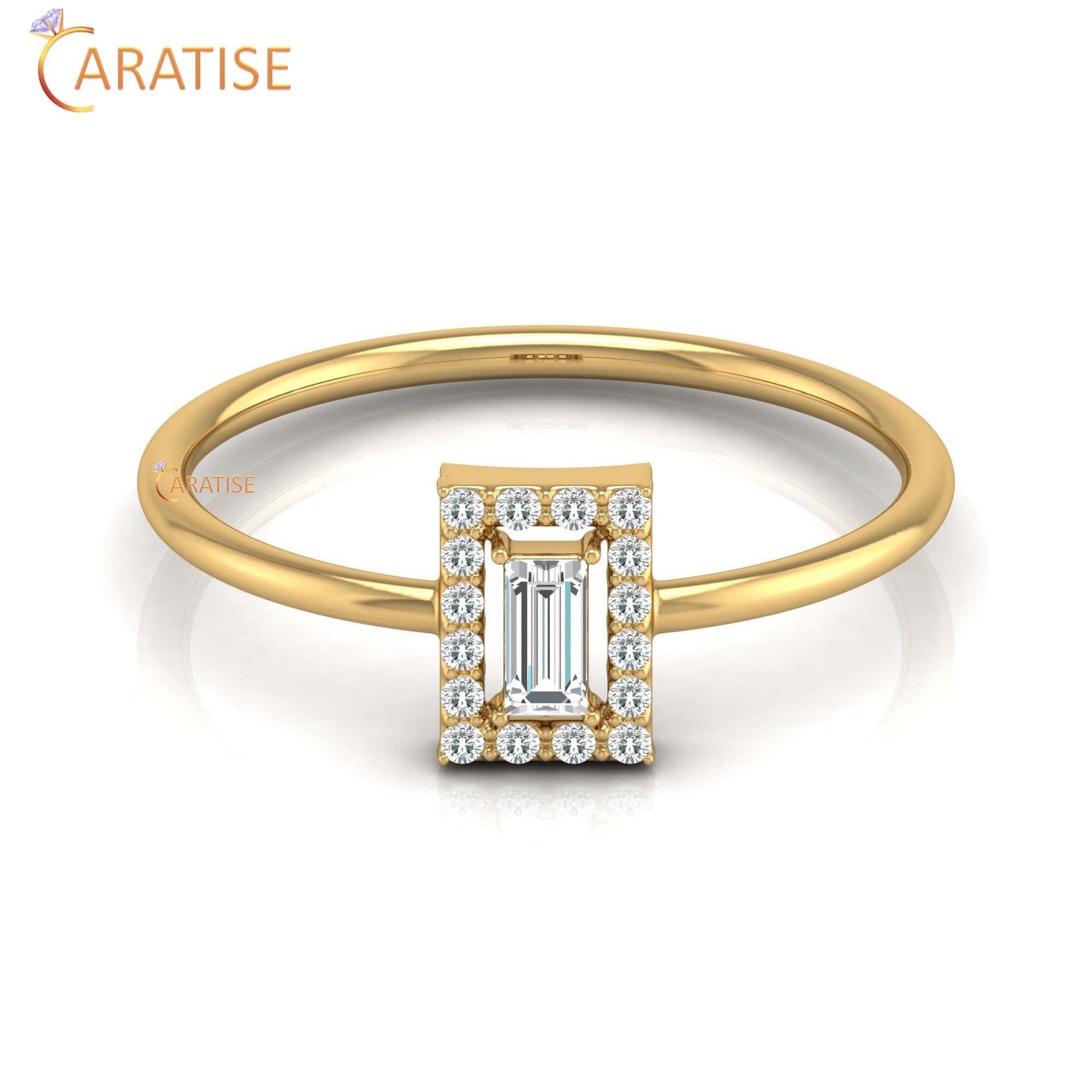 0.17 TDW Round & Baguette Cut Women's Minimalist Diamond Ring