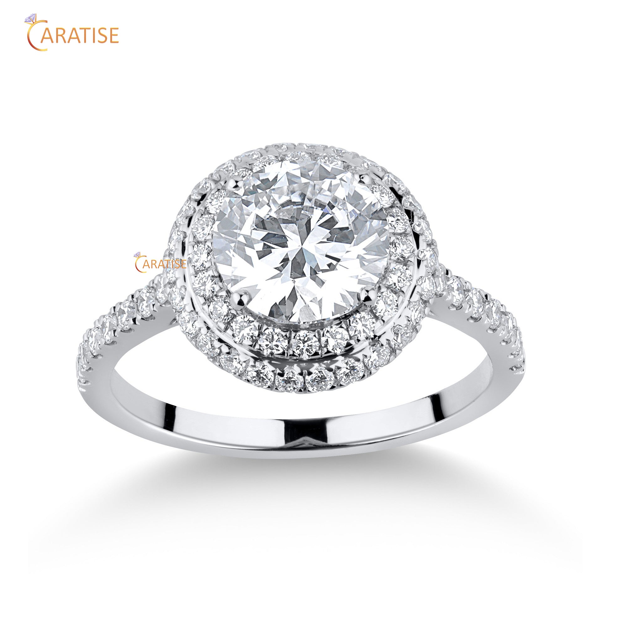 2.03 TDW Round Cut Mossiante Diamond Women's Halo Ring 925 Silver