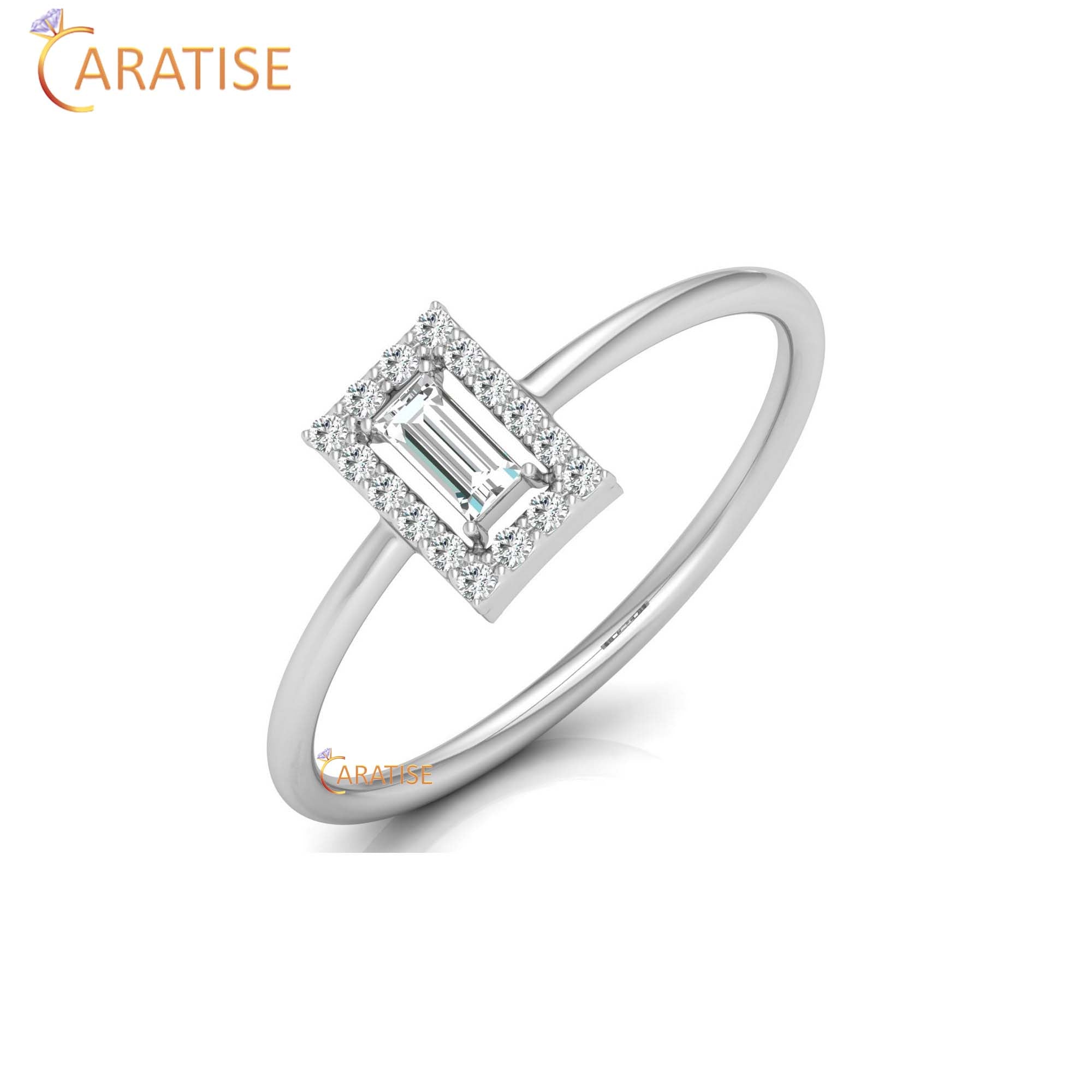 0.17 TDW Round & Baguette Cut Women's Minimalist Diamond Ring