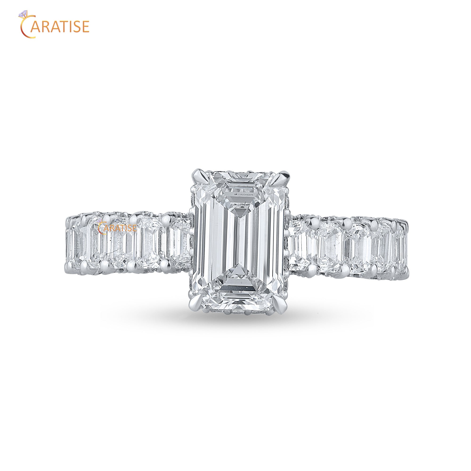 3.87 TDW Emrald & Round Cut Diamond Women's Hidden Halo Ring 925 Silver