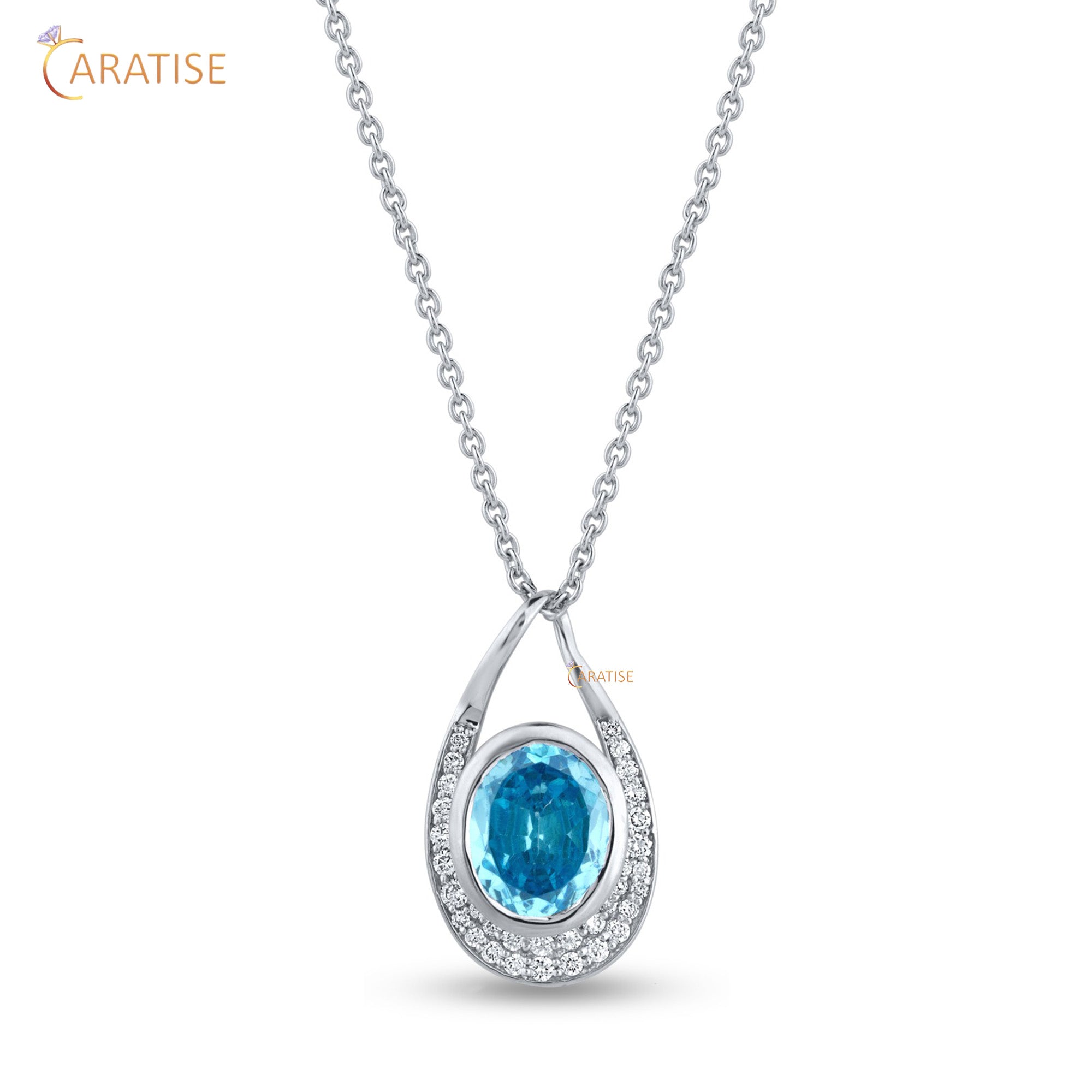 5.04 TDW B.G. Oval & Round Cut Diamond Women's Pendant & Earring Set 925 Silver