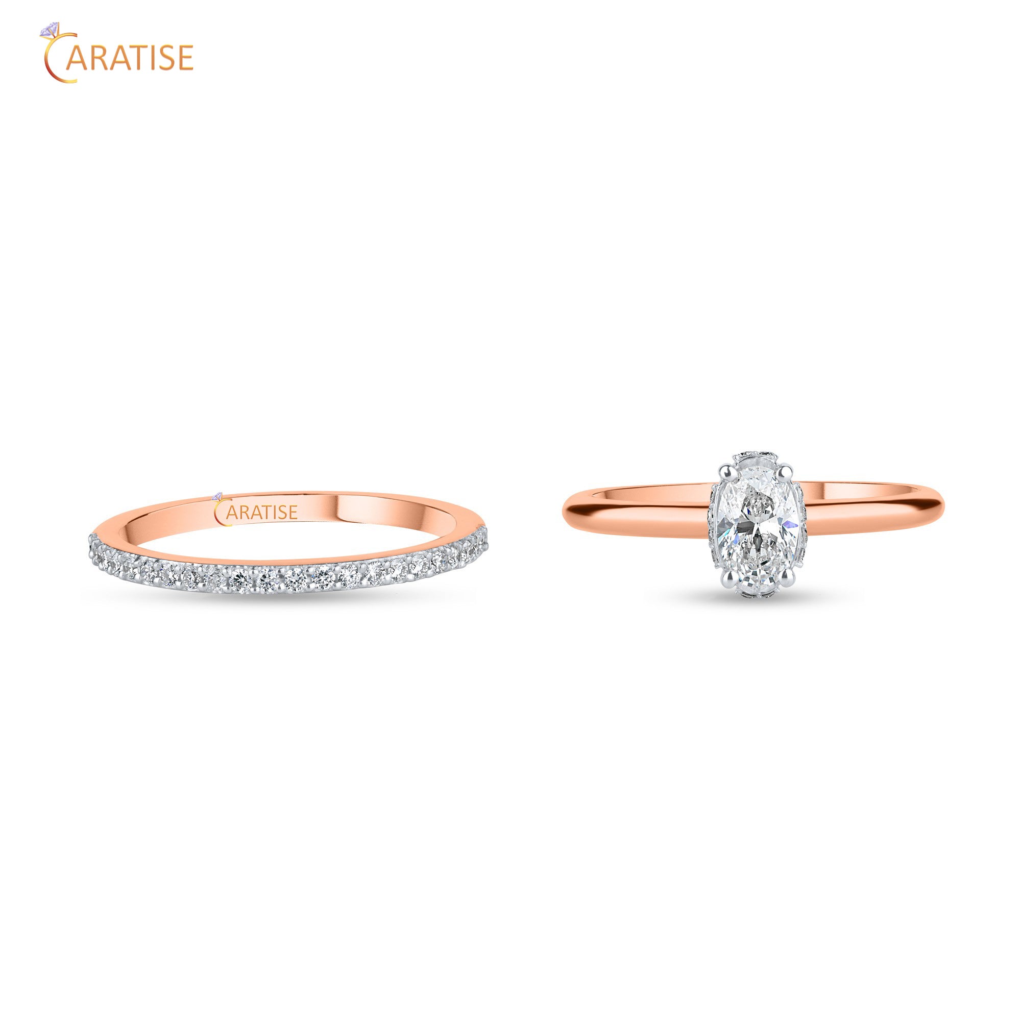 0.69 TDW Oval & Round Cut Mossiante Diamond Ring with Band 925 Silver