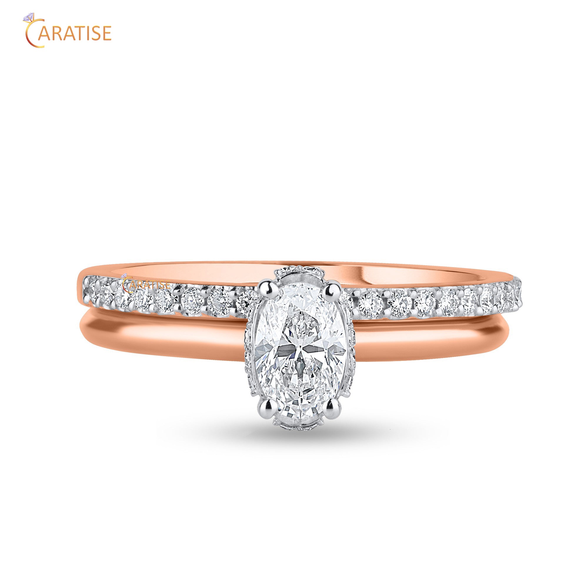 0.69 TDW Oval & Round Cut Mossiante Diamond Ring with Band 925 Silver