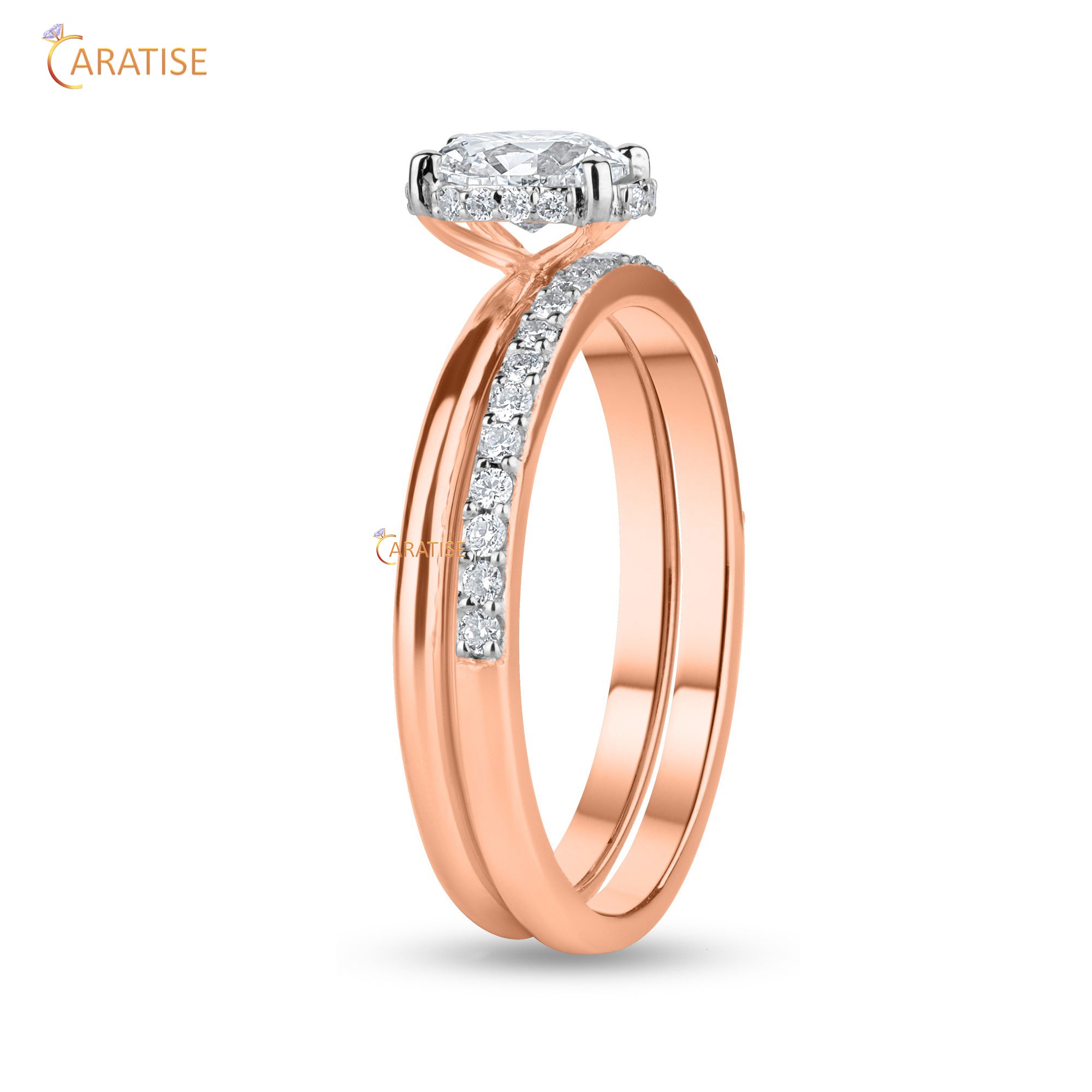 0.69 TDW Oval & Round Cut Mossiante Diamond Ring with Band 925 Silver