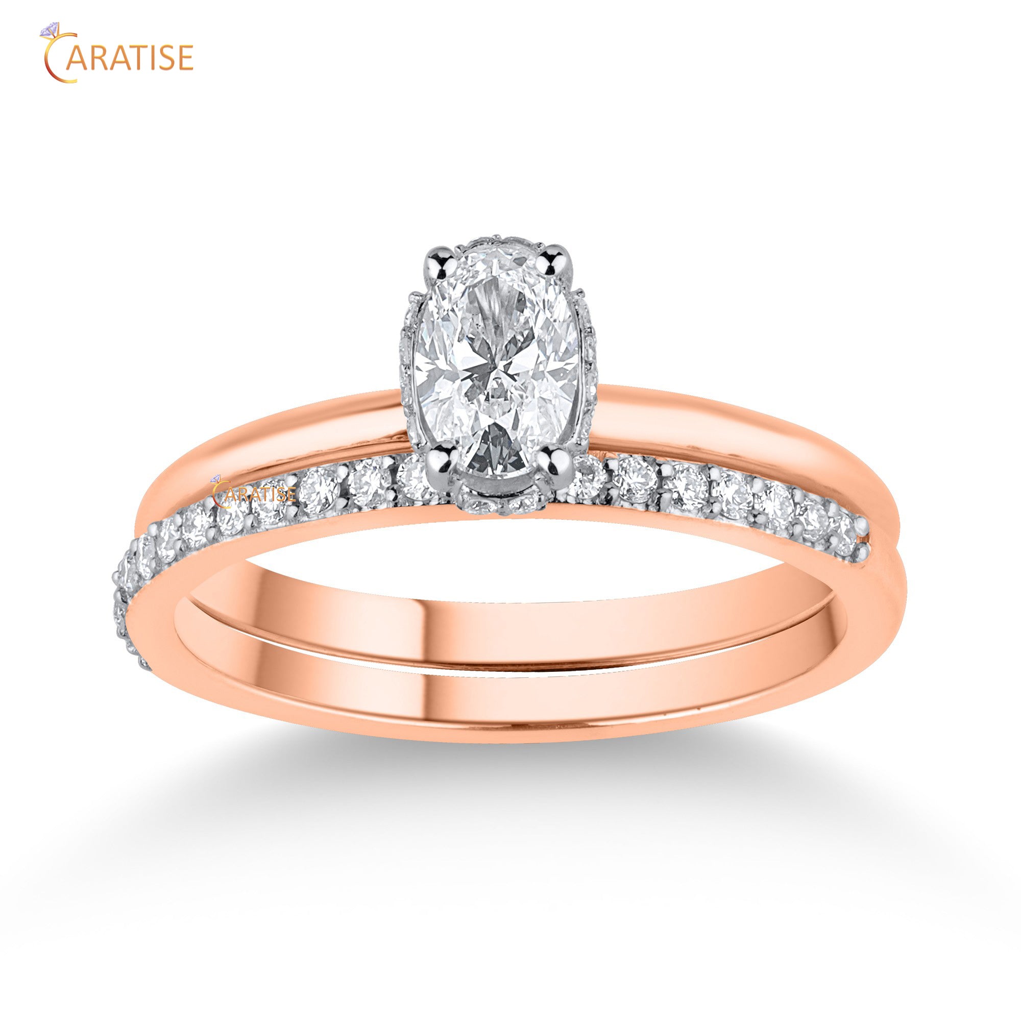 0.69 TDW Oval & Round Cut Mossiante Diamond Ring with Band 925 Silver