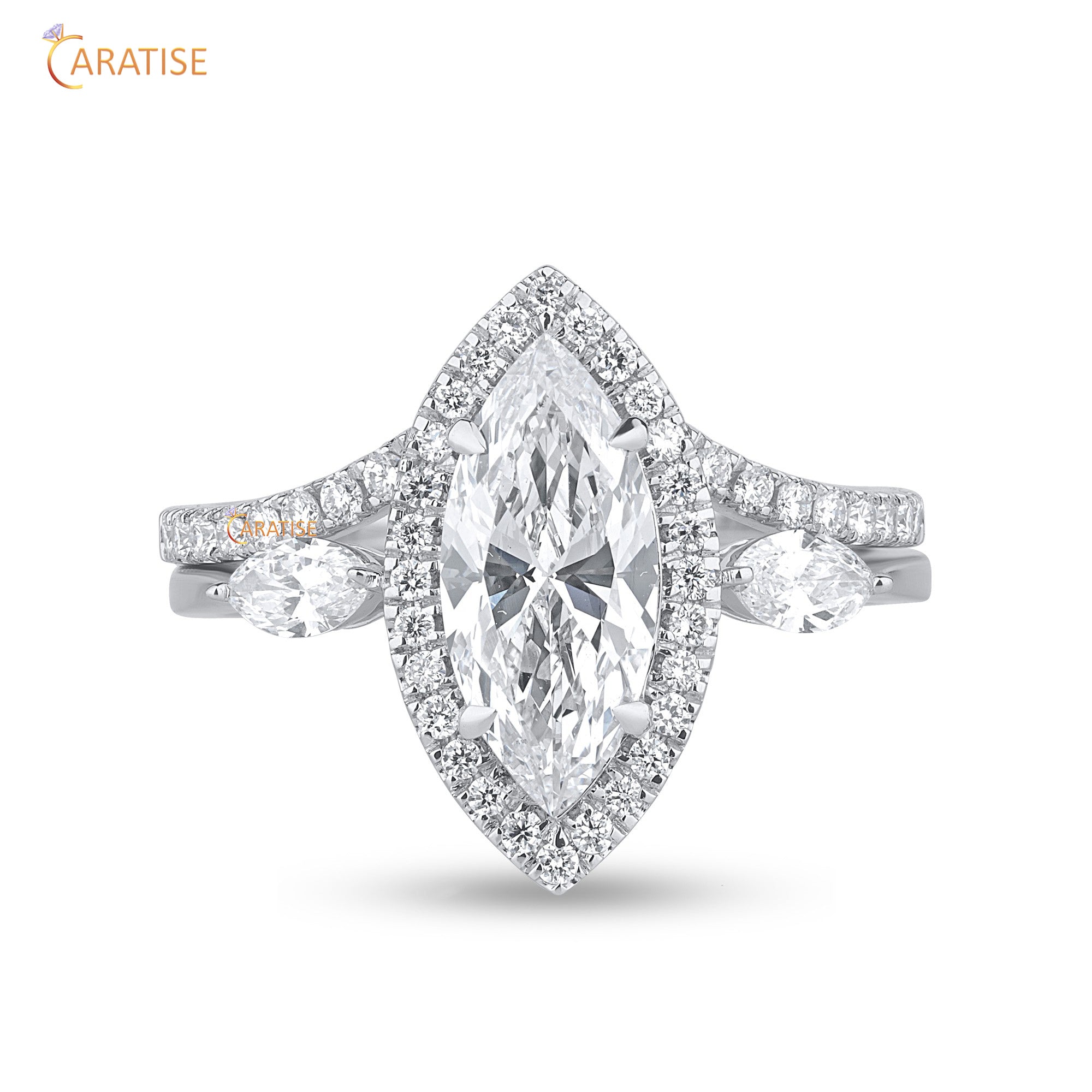 2.02 TDW Marquise & Round Cut Diamond Women's Ring with Band 925 Silver