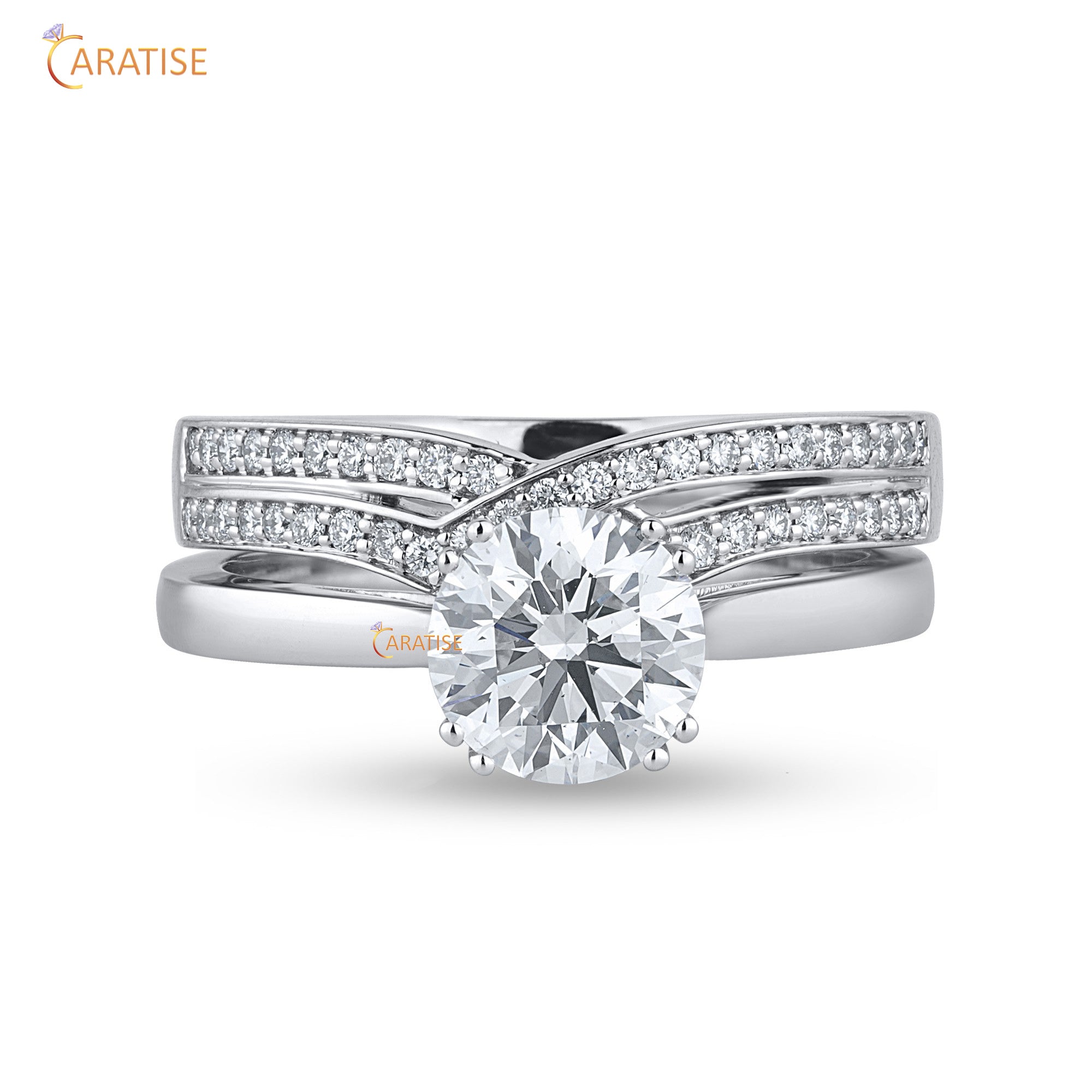 1.41 TDW Round Cut Moissanite Diamond Ring with Band 925 Silver