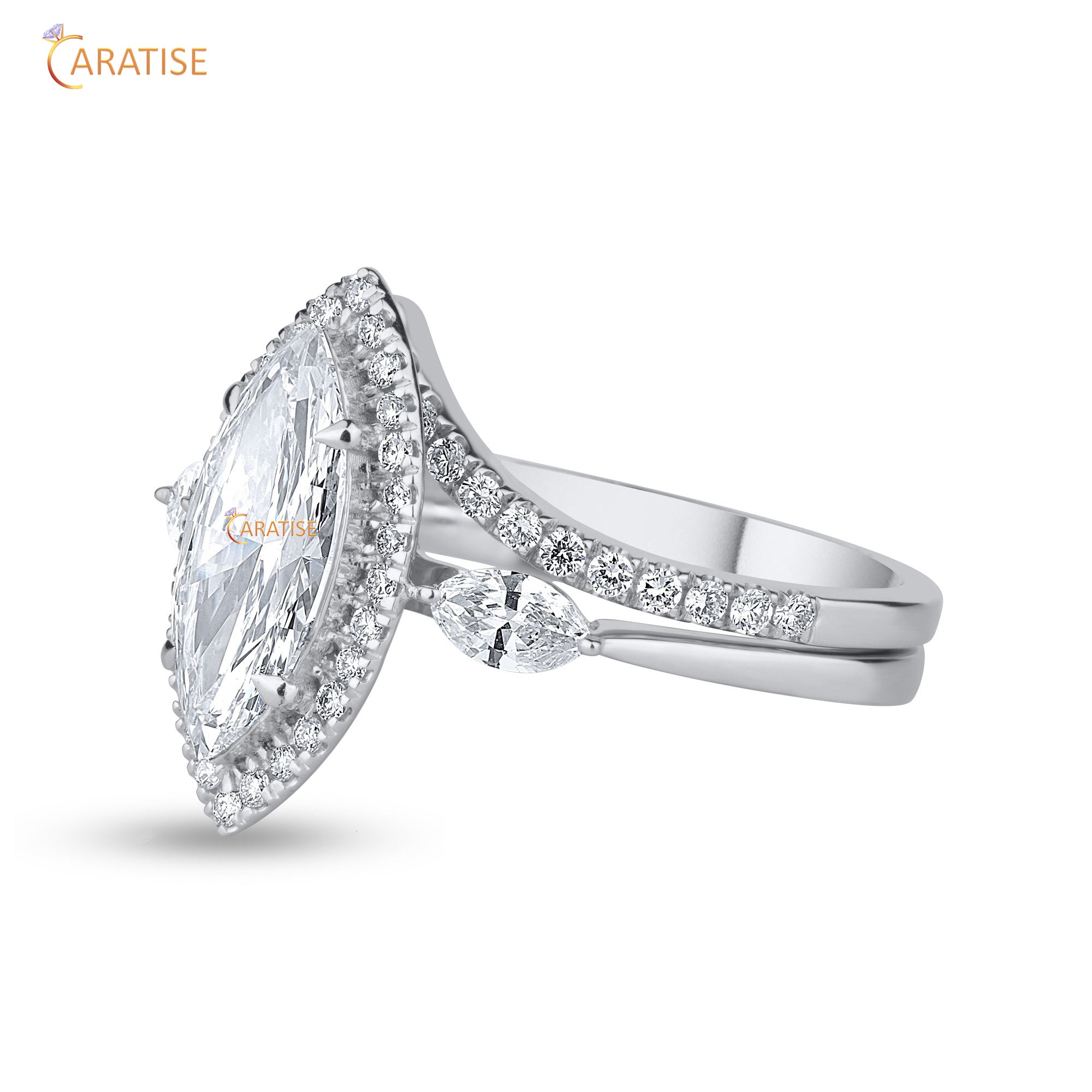 2.02 TDW Marquise & Round Cut Diamond Women's Ring with Band 925 Silver