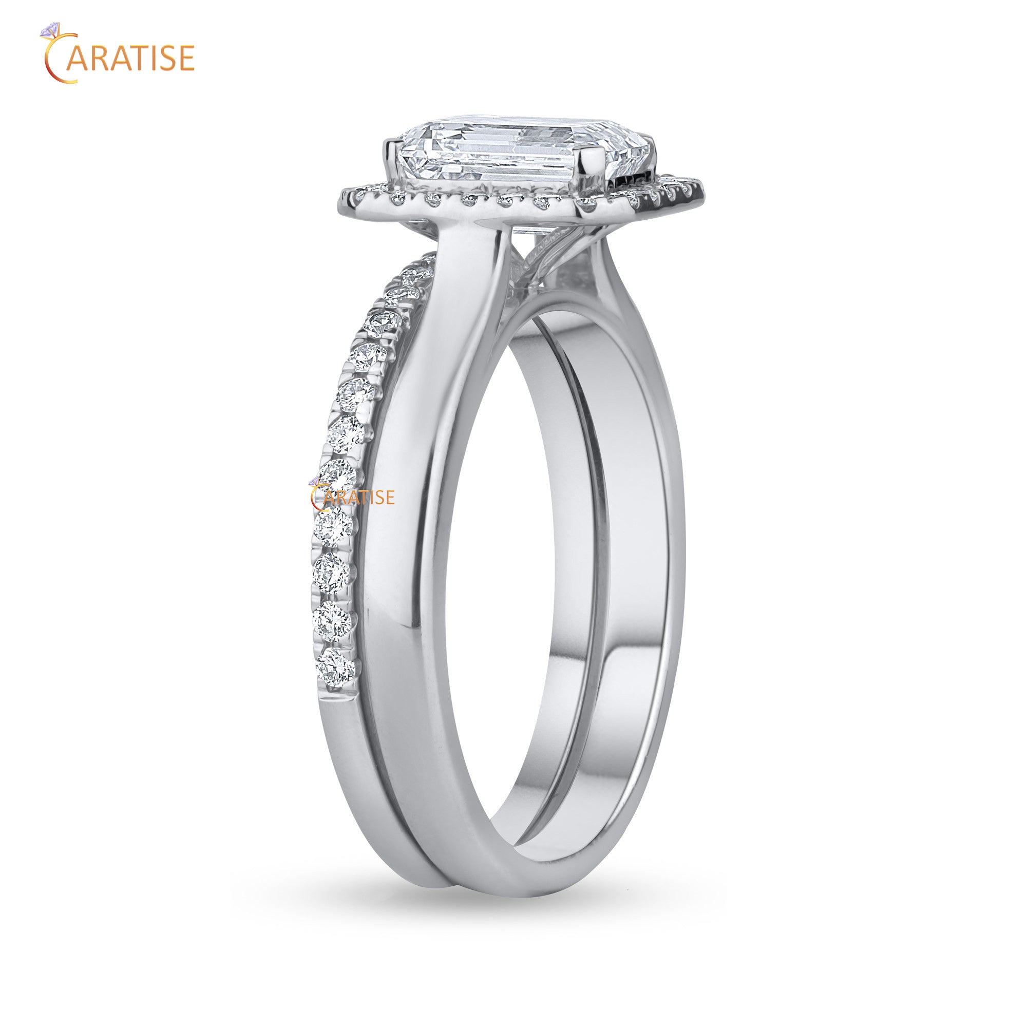 1.89 TDW Emerald & Round Cut Diamond Ring with Band 925 Silver