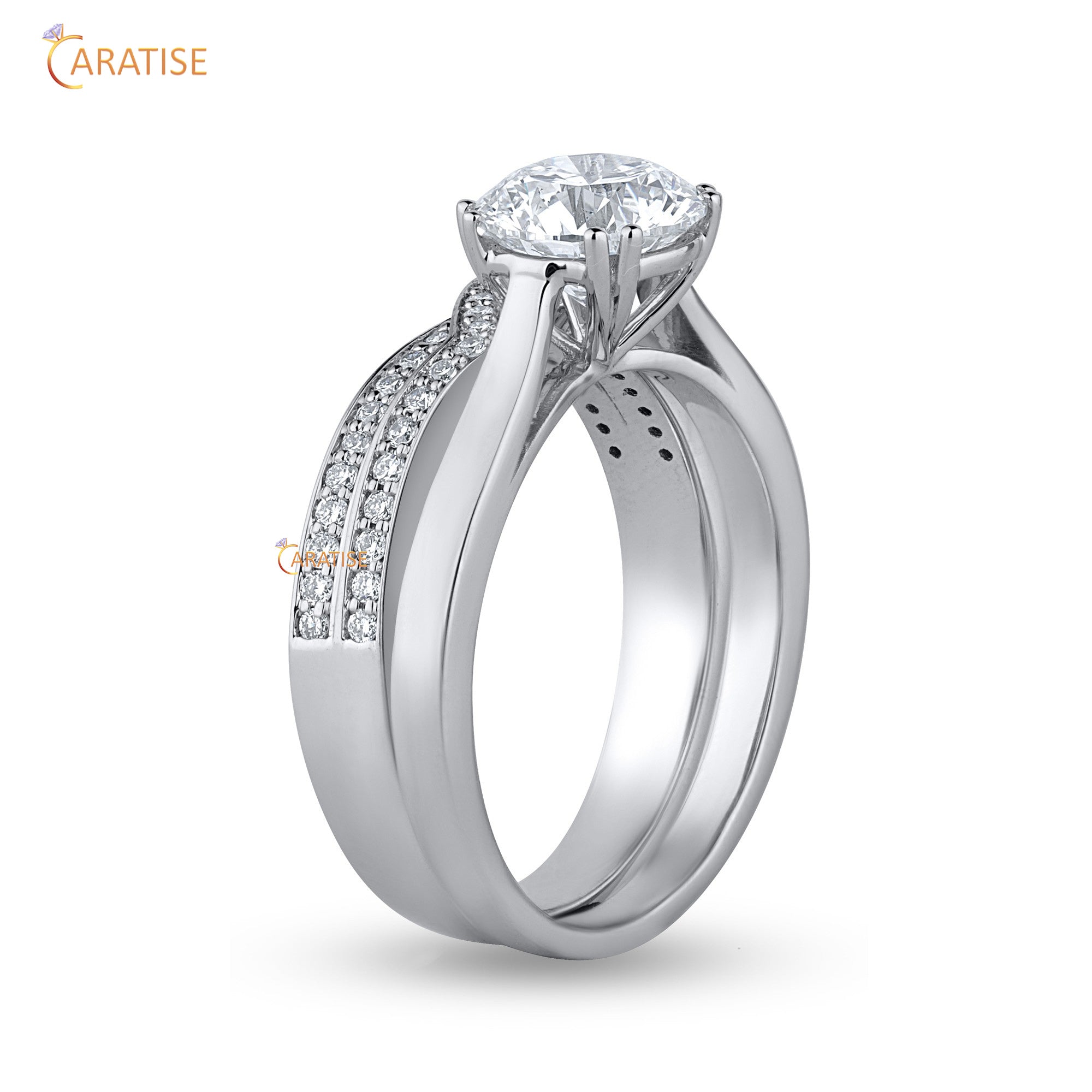 1.41 TDW Round Cut Moissanite Diamond Ring with Band 925 Silver