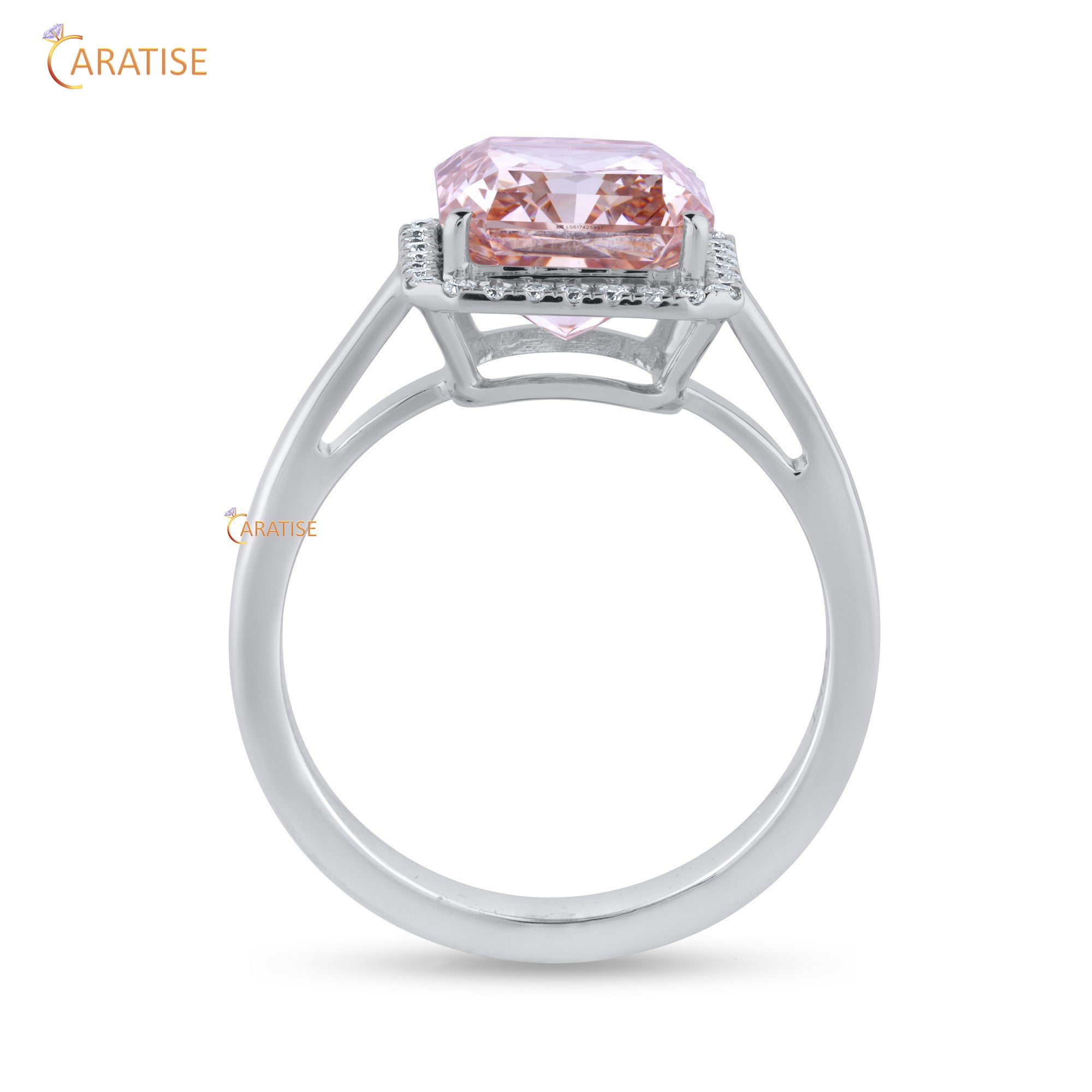 5.14 TDW Pink Radiant & Round Cut Mossiante Diamond Halo Ring 925 Silver