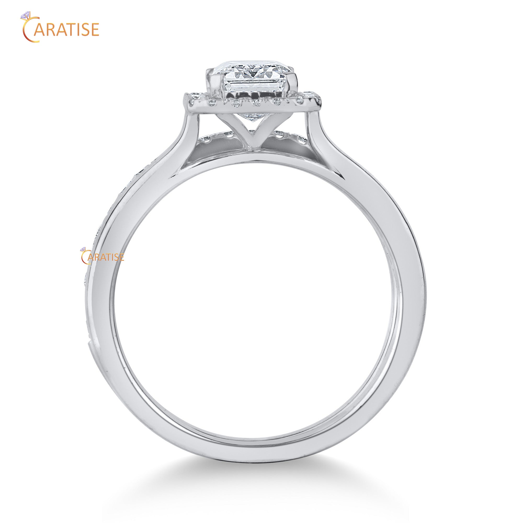 1.89 TDW Emerald & Round Cut Diamond Ring with Band 925 Silver