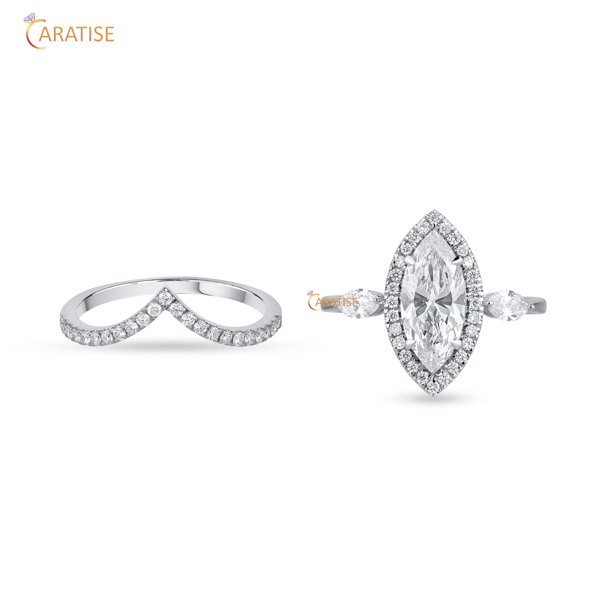 2.02 TDW Marquise & Round Cut Diamond Women's Ring with Band 925 Silver