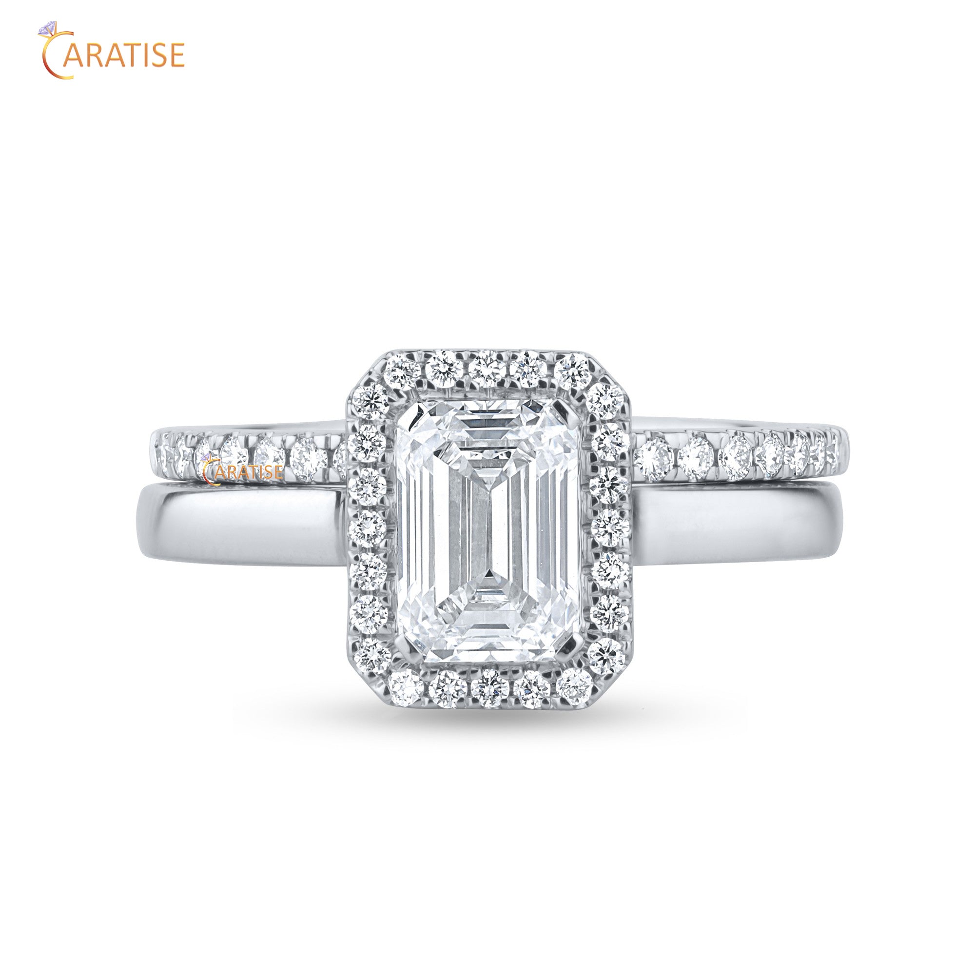 1.89 TDW Emerald & Round Cut Diamond Ring with Band 925 Silver