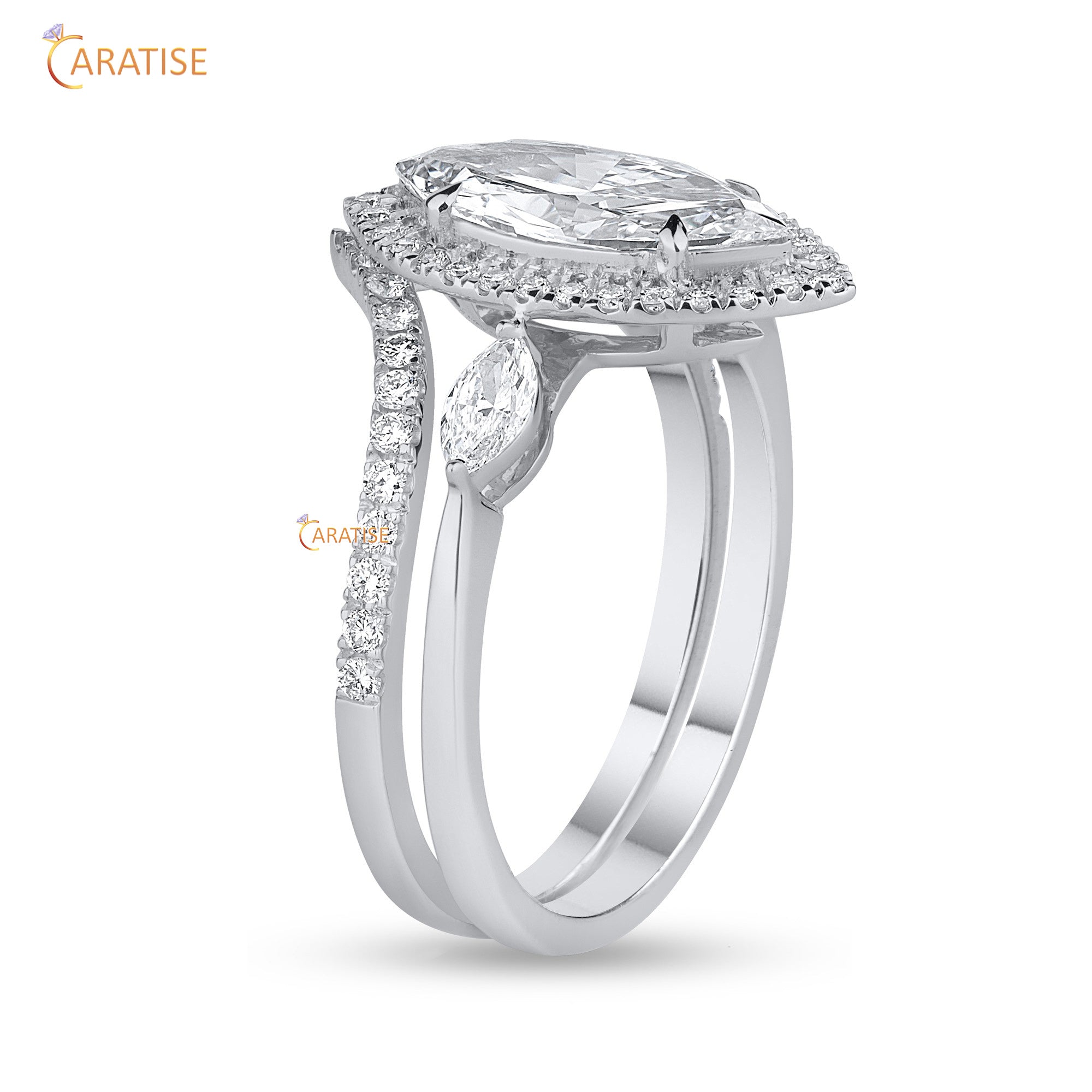 2.02 TDW Marquise & Round Cut Diamond Women's Ring with Band 925 Silver
