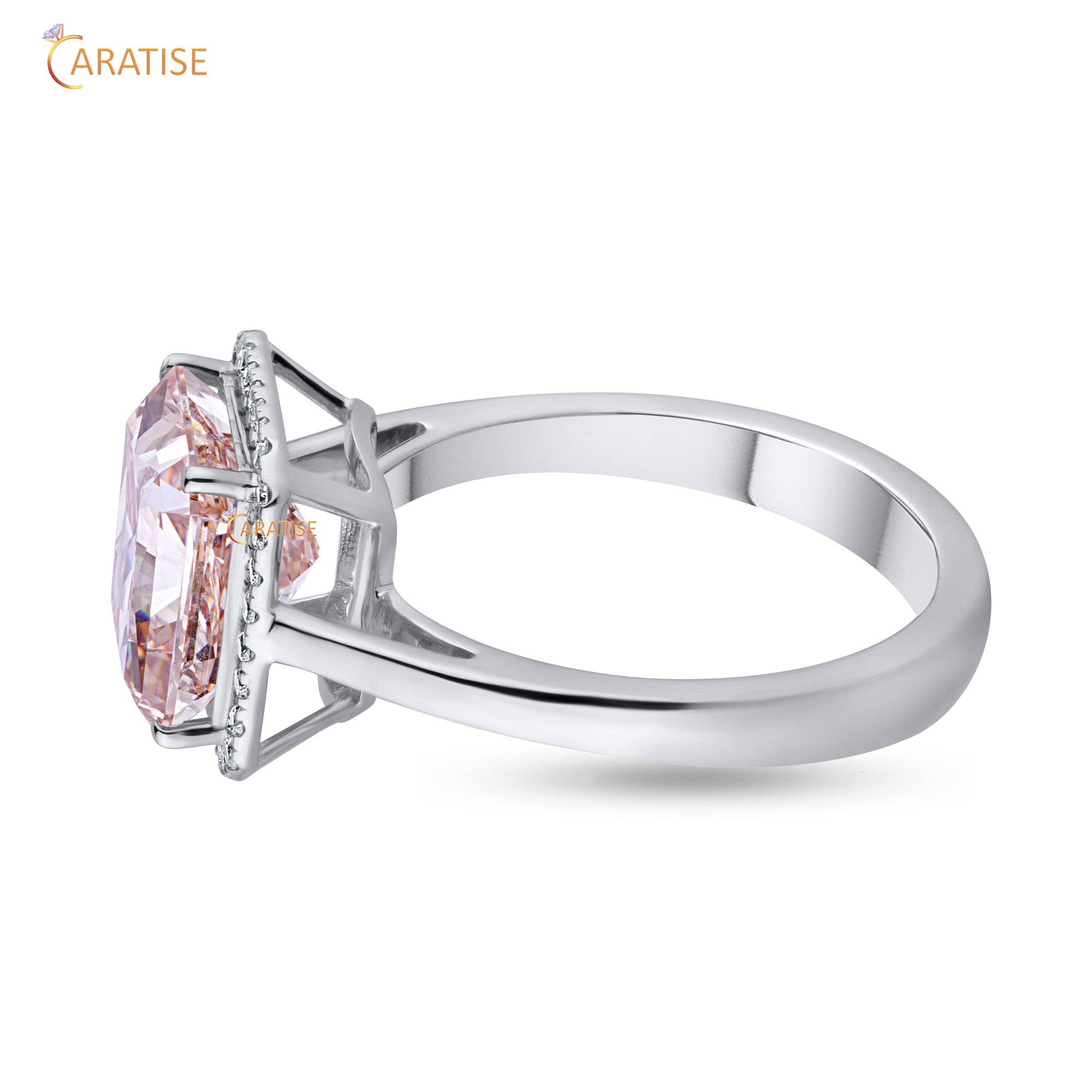 5.14 TDW Pink Radiant & Round Cut Mossiante Diamond Halo Ring 925 Silver