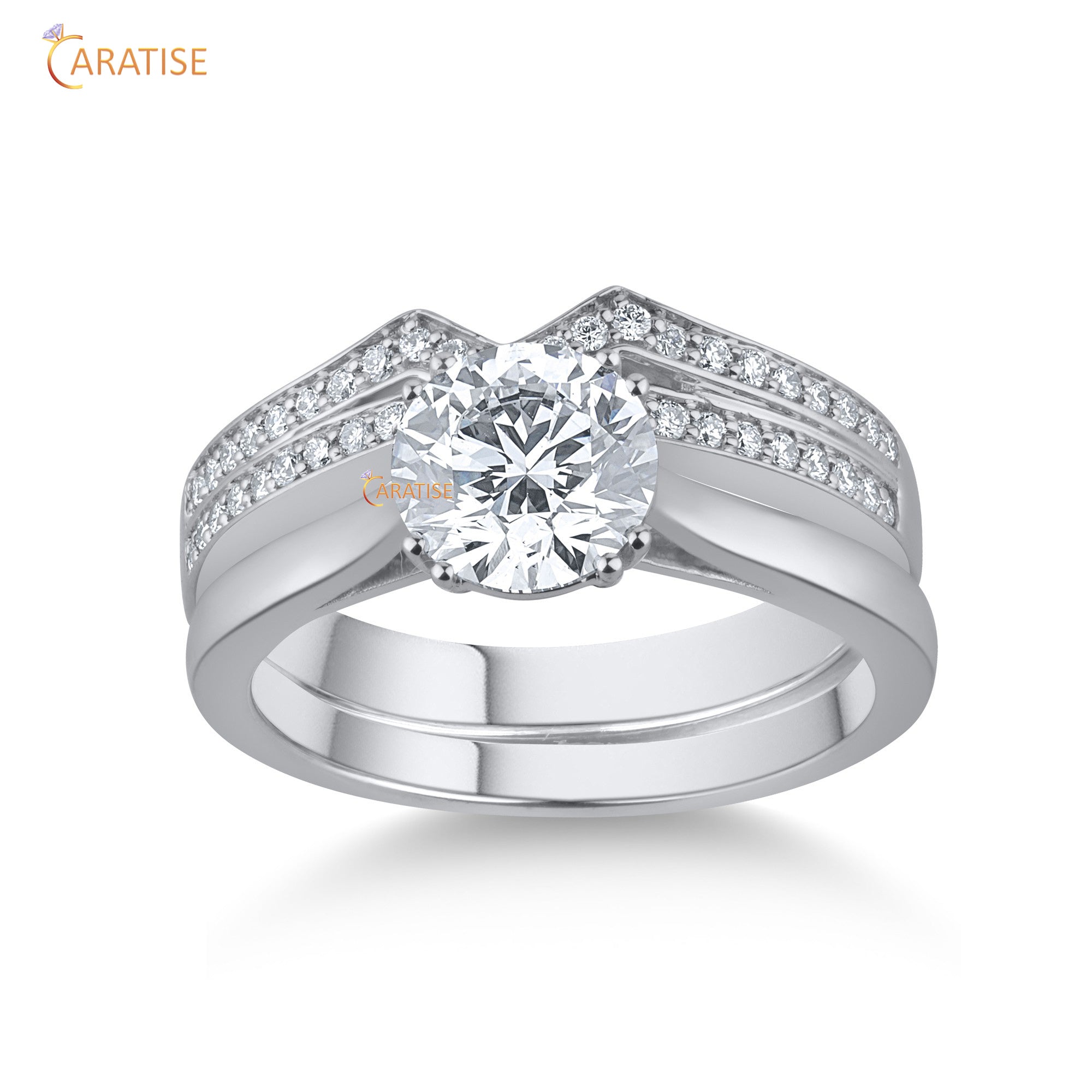 1.41 TDW Round Cut Moissanite Diamond Ring with Band 925 Silver