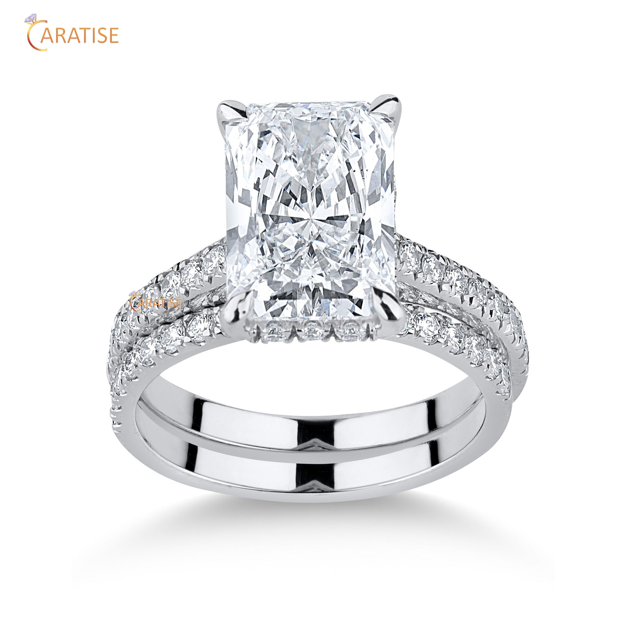 5.18 TDW Radiant & Round Cut Diamond Women's Ring with Band 925 Silver