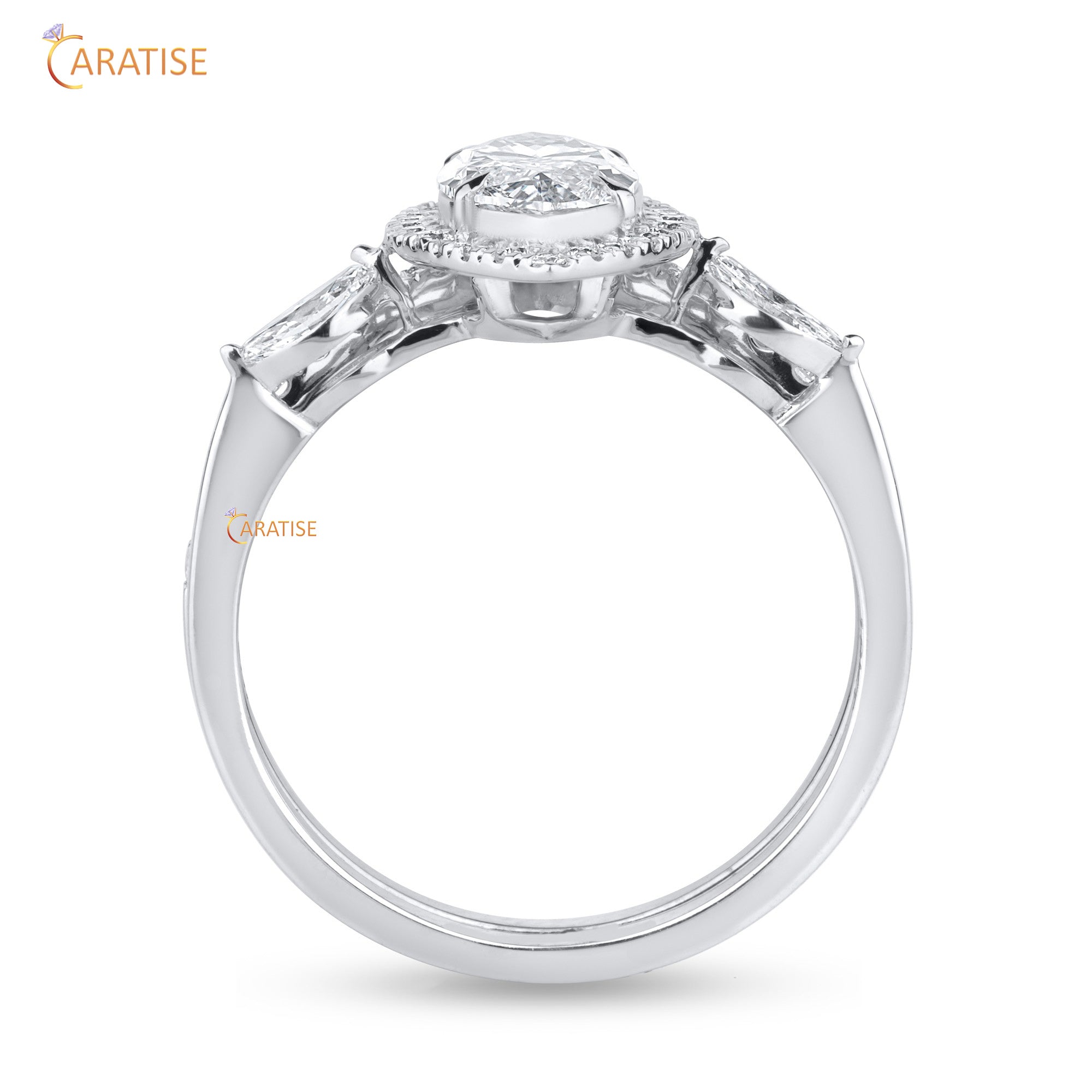 2.02 TDW Marquise & Round Cut Diamond Women's Ring with Band 925 Silver