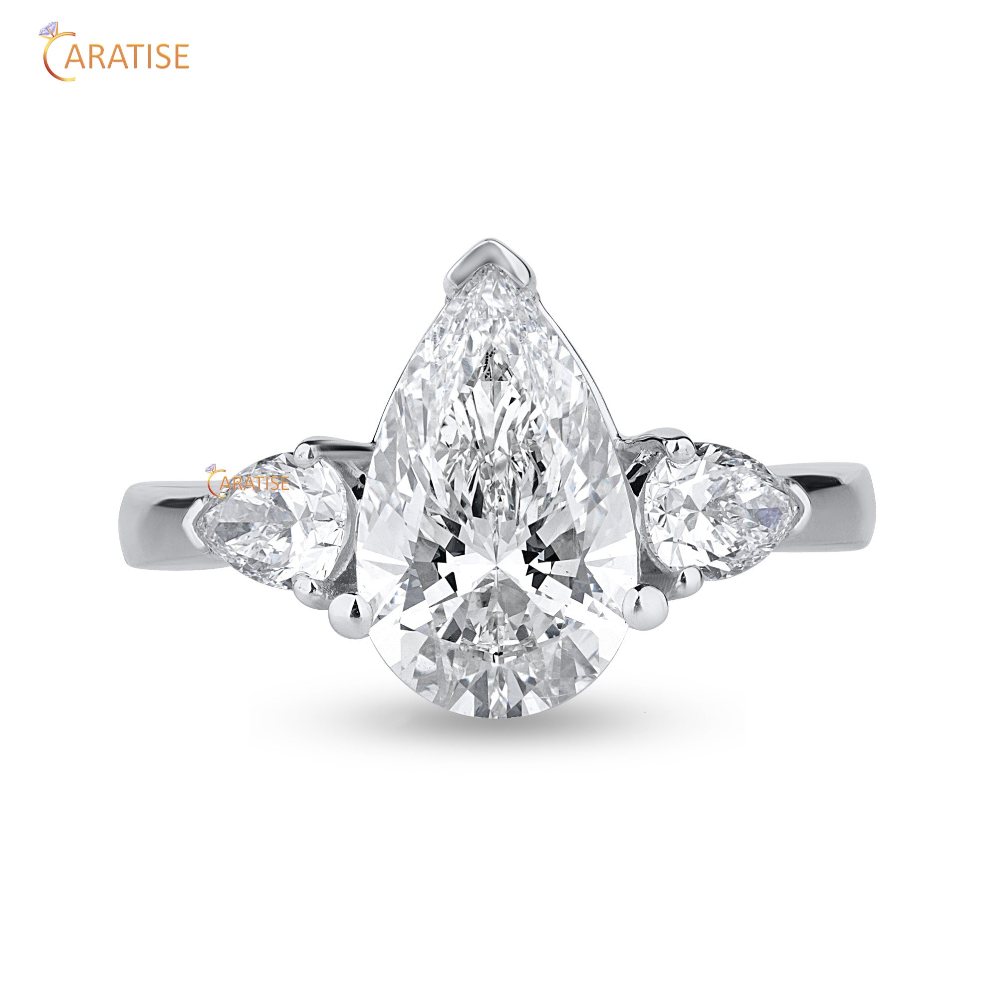 3.67 TDW Pear Cut Mossiante Diamond Three Stone Ring 925 Silver