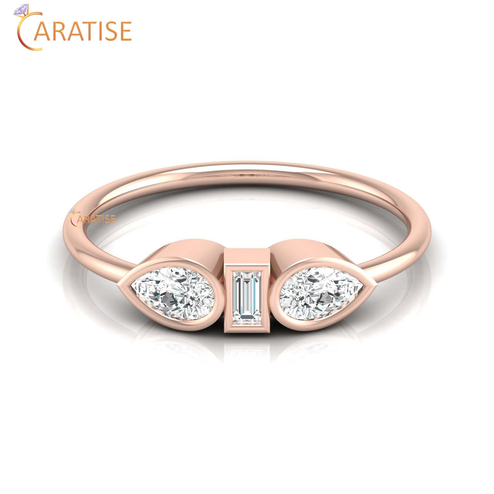 0.38 TDW Baguette & Pear Cut Women's Minimalist Diamond Ring