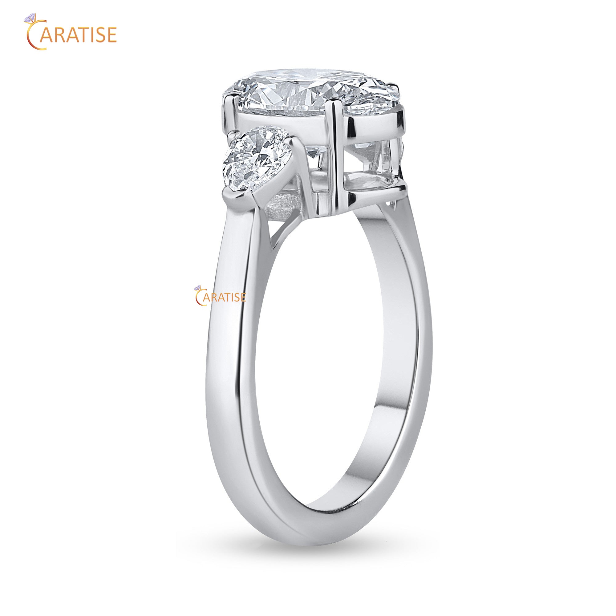 2.50 TDW Oval & Pear Cut Mossiante Diamond Ring with Band 925 Silver