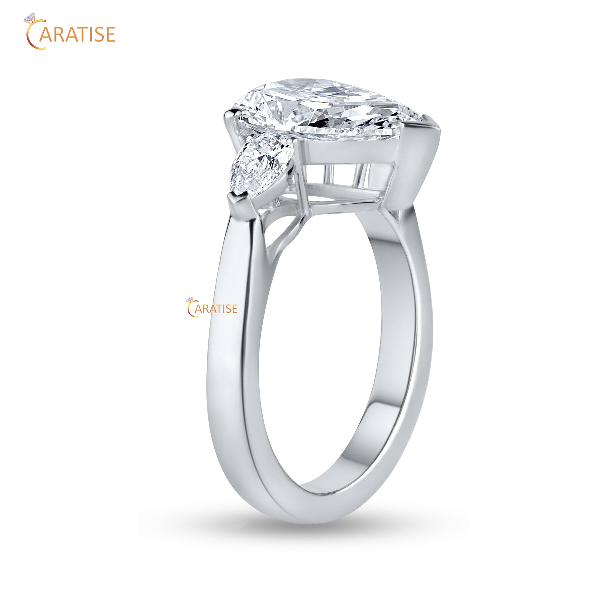 3.67 TDW Pear Cut Mossiante Diamond Three Stone Ring 925 Silver