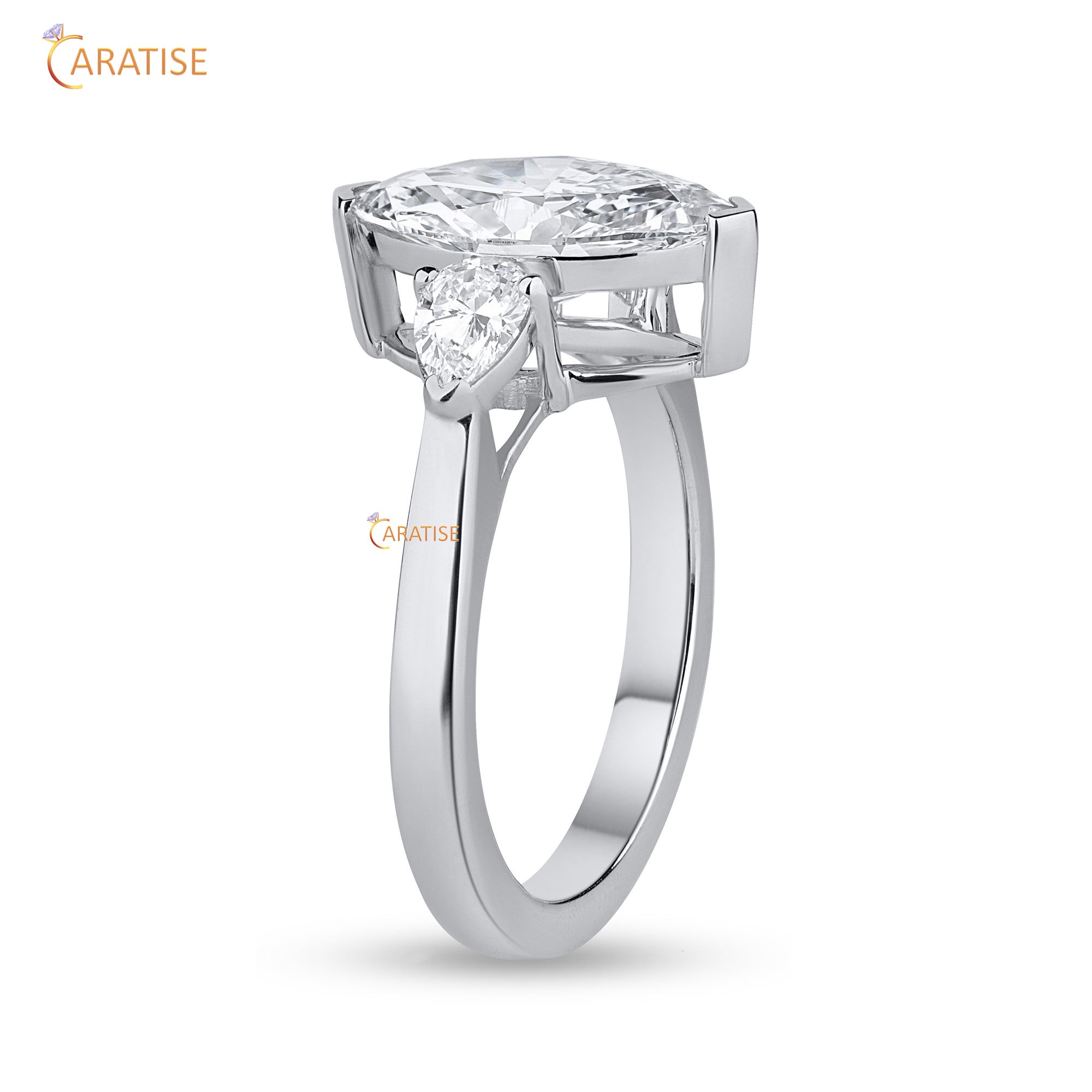 2.56 TDW Marquise & Pear Cut Mossiante Diamond Ring with Band 925 Silver