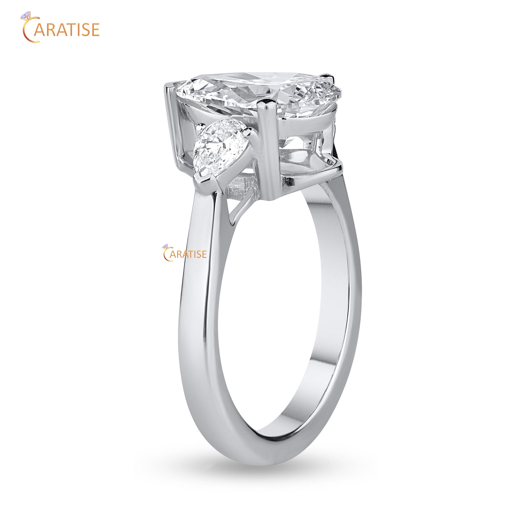 3.67 TDW Pear Cut Mossiante Diamond Three Stone Ring 925 Silver