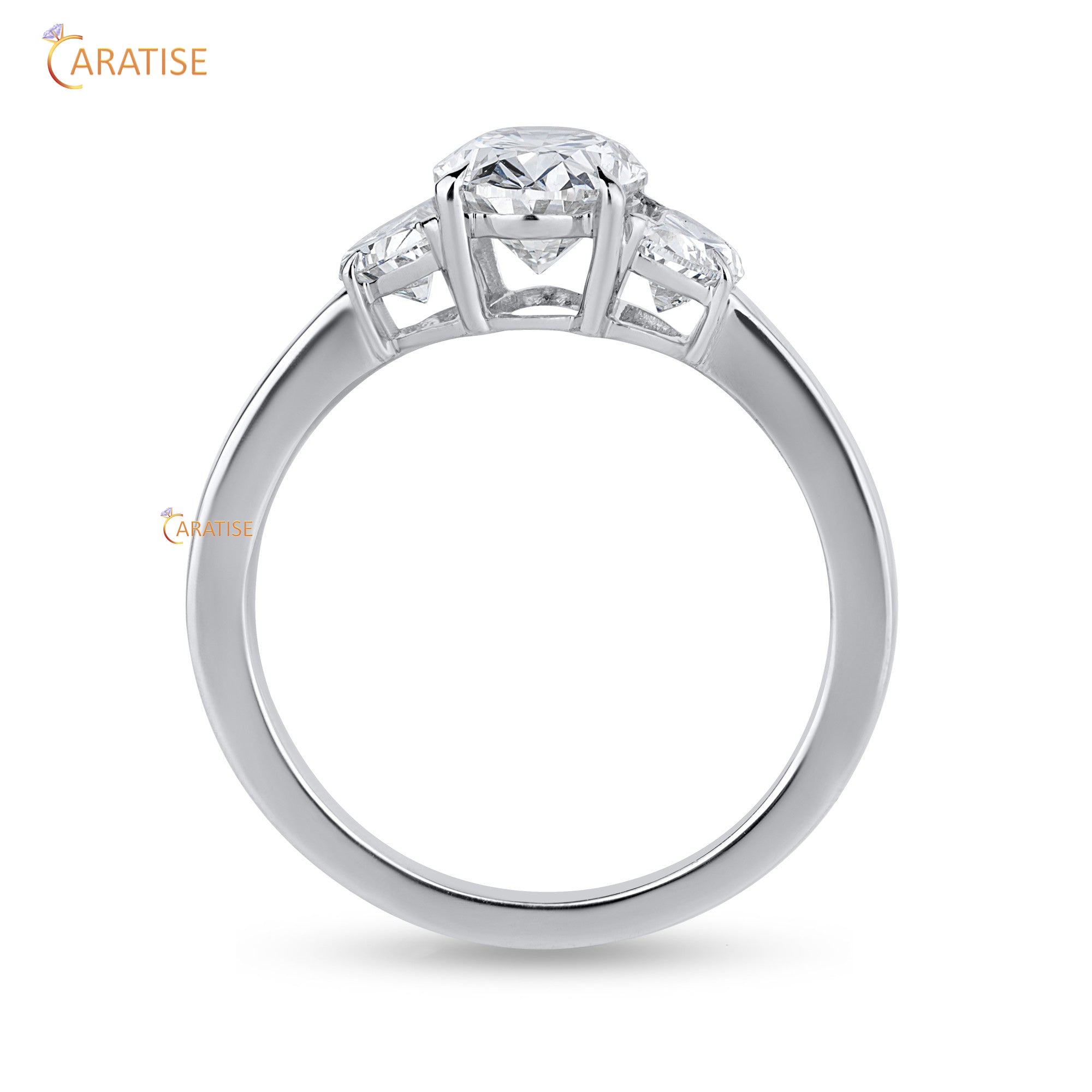 1.81 TDW Oval & Half Moon Cut Engagement Moissanite Diamond Ring 925 Silver