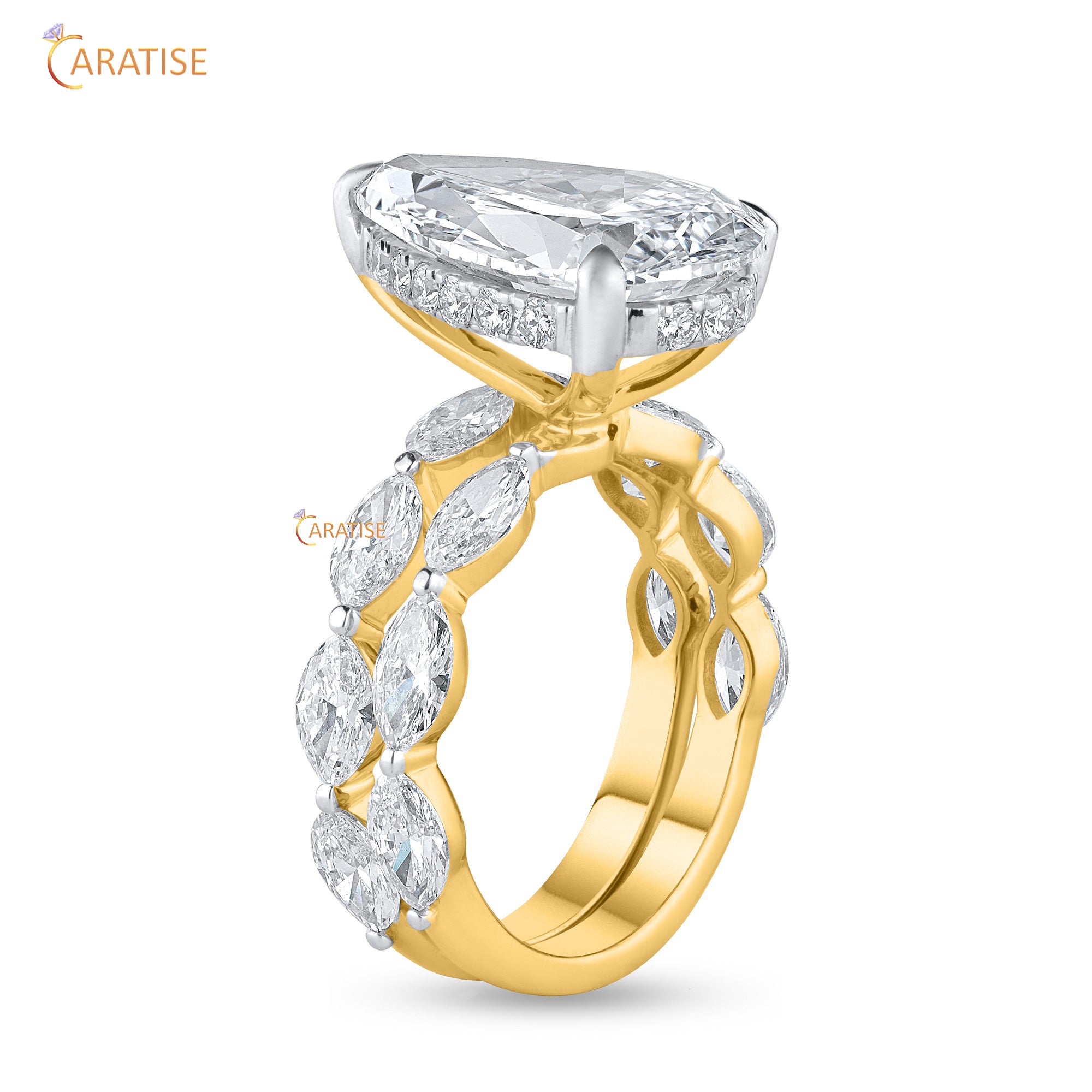 8.89 TDW Pear, Marquise & Round Cut Mossiante Diamond Ring with Band 925 Silver