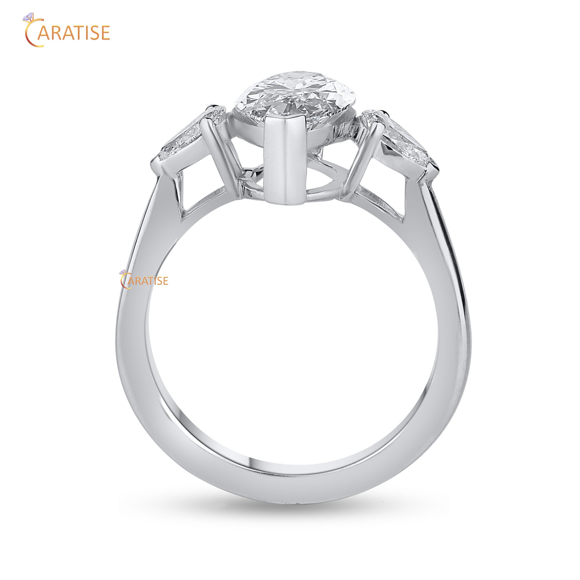 2.56 TDW Marquise & Pear Cut Mossiante Diamond Ring with Band 925 Silver