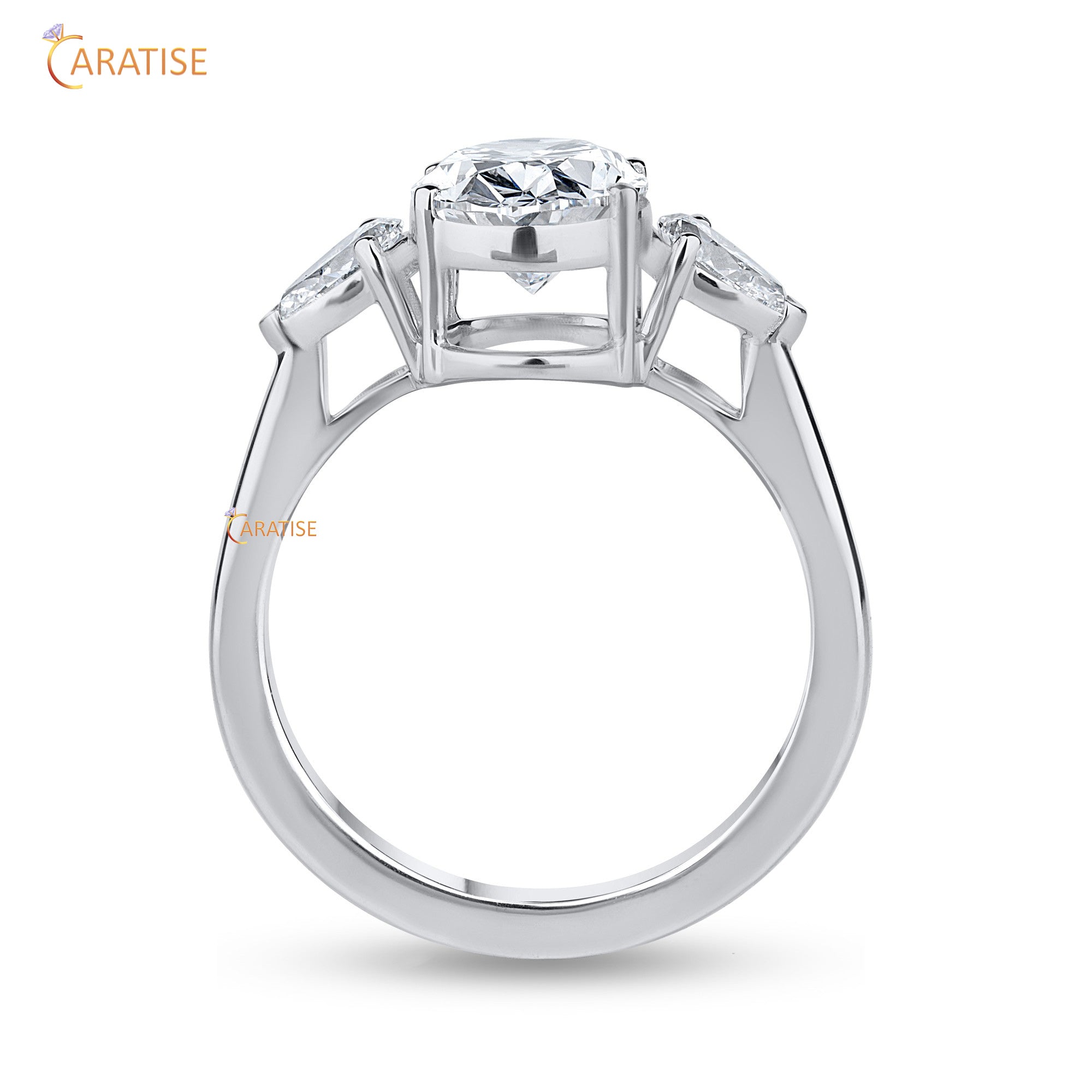 2.50 TDW Oval & Pear Cut Mossiante Diamond Ring with Band 925 Silver