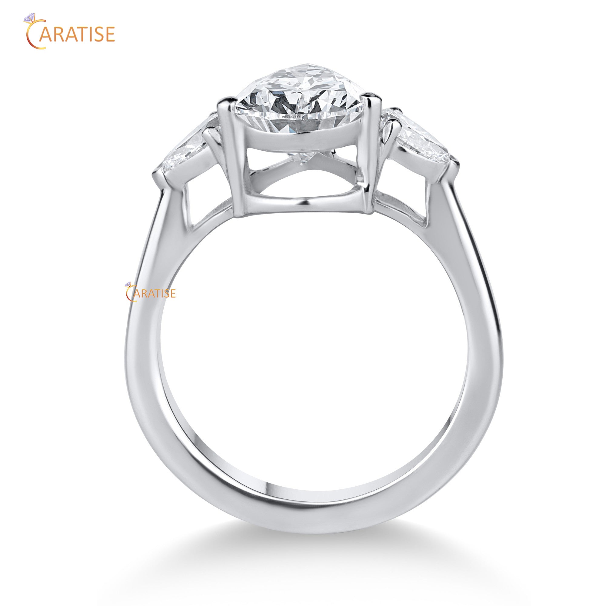 3.67 TDW Pear Cut Mossiante Diamond Three Stone Ring 925 Silver