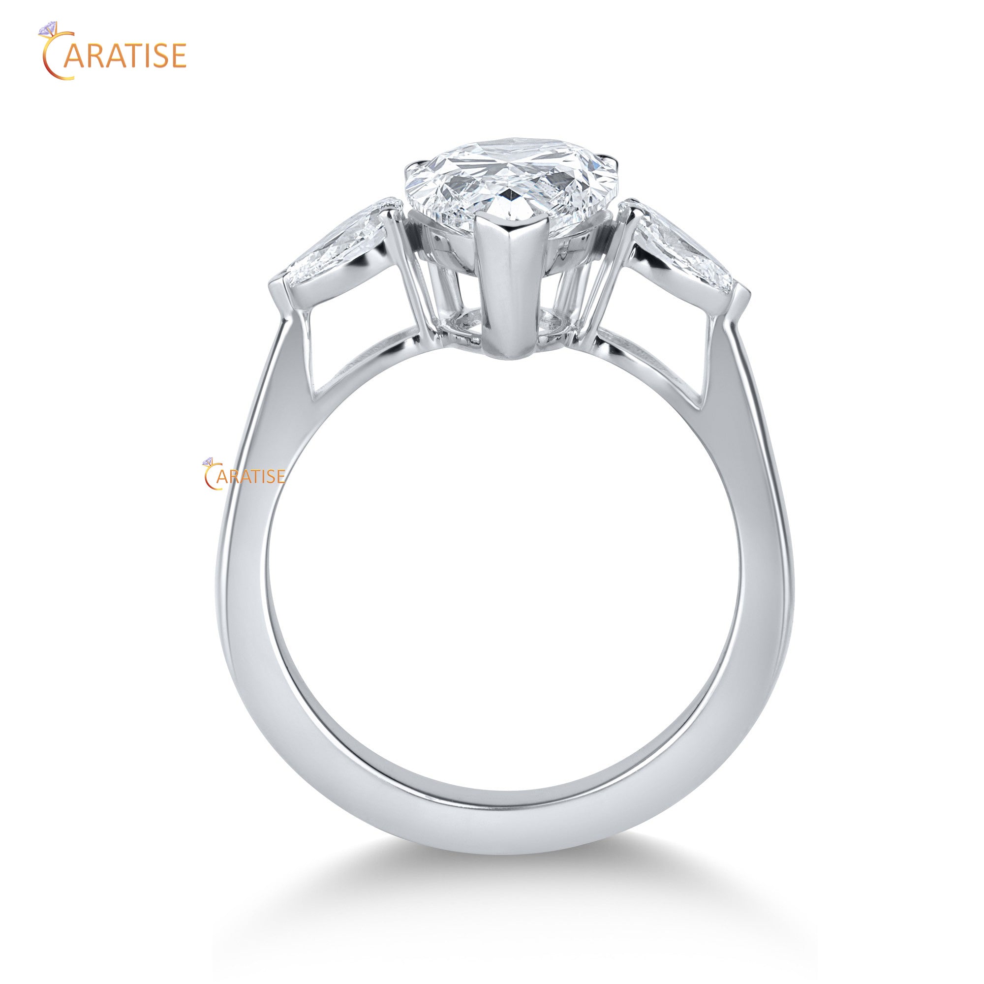 3.67 TDW Pear Cut Mossiante Diamond Three Stone Ring 925 Silver