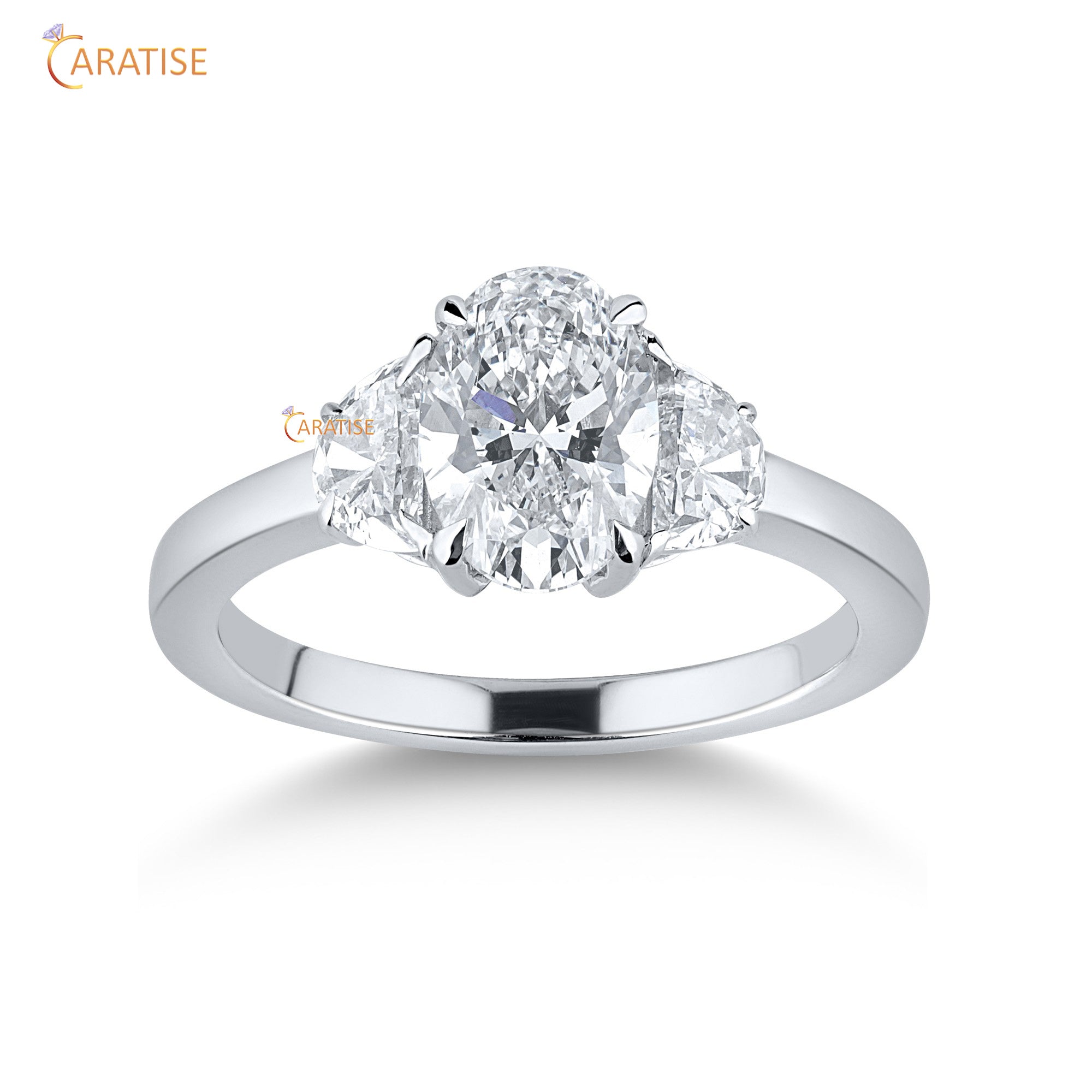 1.81 TDW Oval & Half Moon Cut Engagement Moissanite Diamond Ring 925 Silver