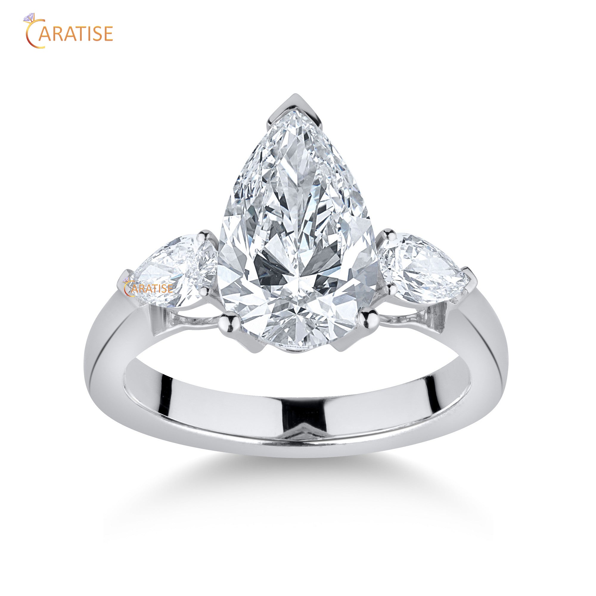 3.67 TDW Pear Cut Mossiante Diamond Three Stone Ring 925 Silver