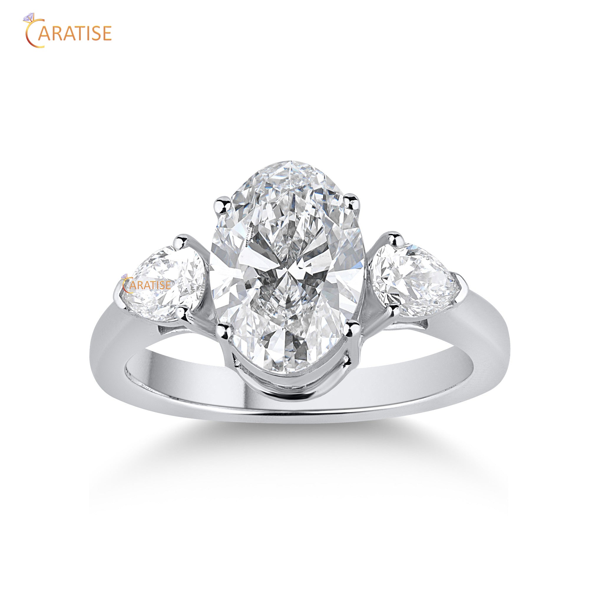 2.50 TDW Oval & Pear Cut Mossiante Diamond Ring with Band 925 Silver