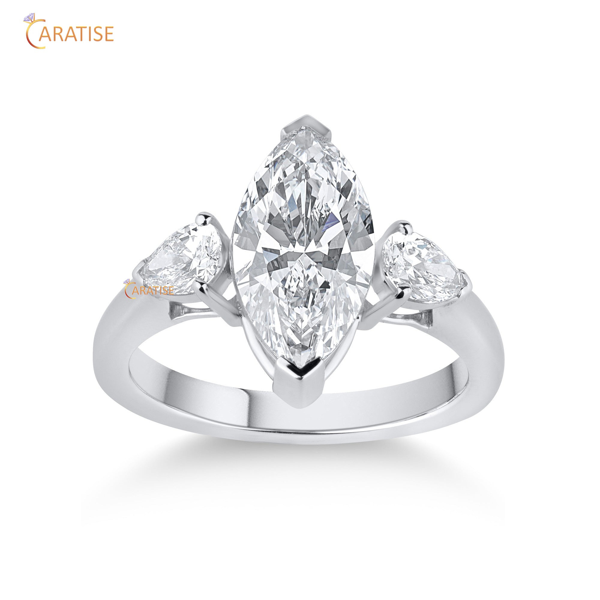 2.56 TDW Marquise & Pear Cut Mossiante Diamond Ring with Band 925 Silver