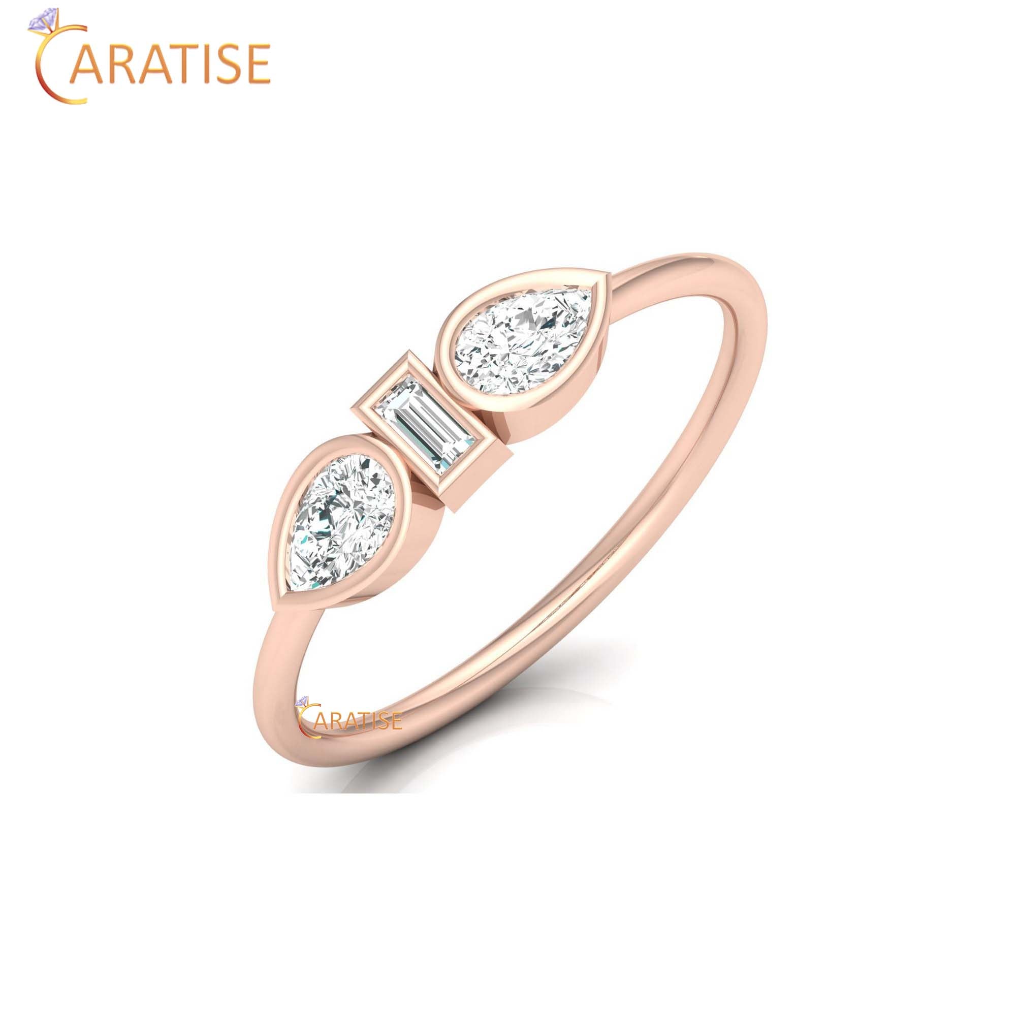 0.38 TDW Baguette & Pear Cut Women's Minimalist Diamond Ring