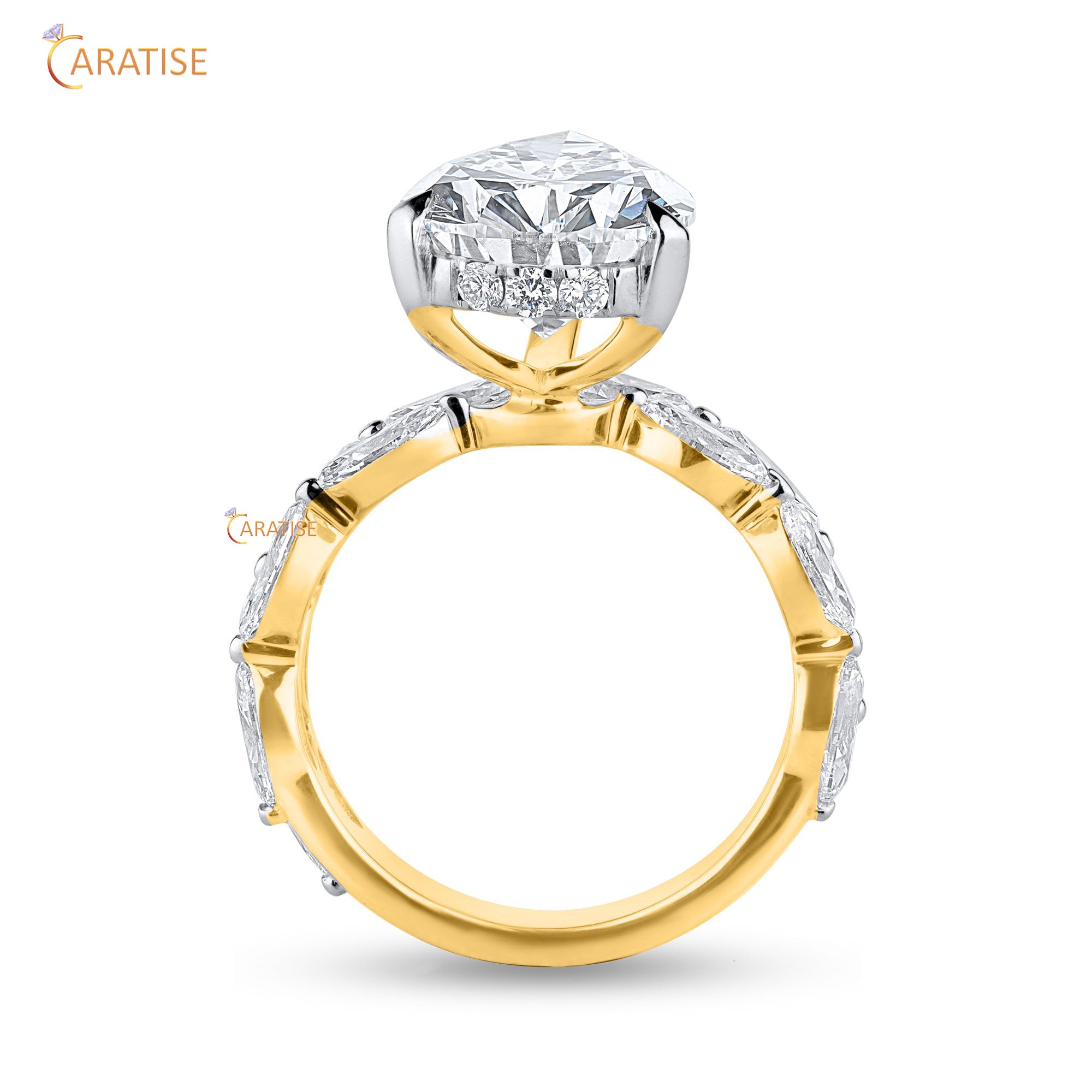 8.89 TDW Pear, Marquise & Round Cut Mossiante Diamond Ring with Band 925 Silver