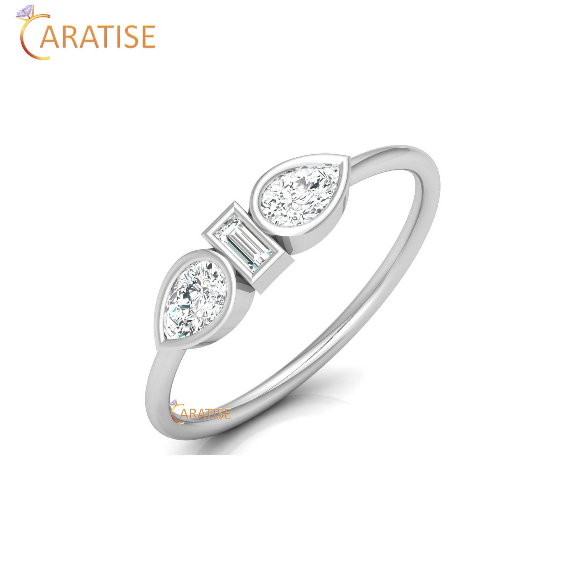 0.38 TDW Baguette & Pear Cut Women's Minimalist Diamond Ring
