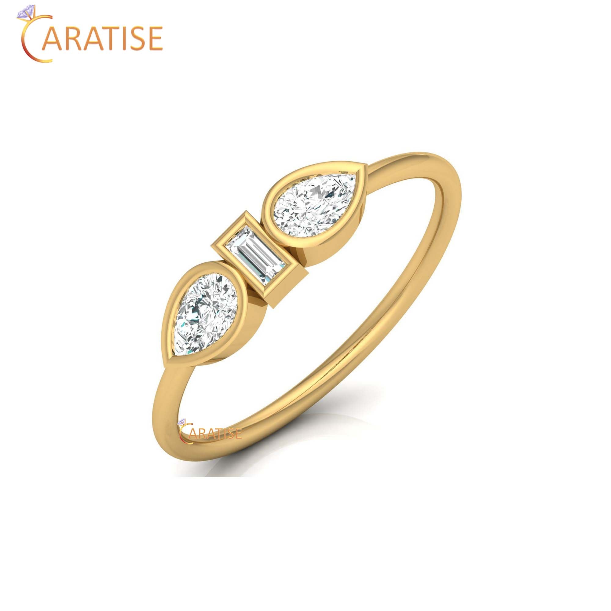 0.38 TDW Baguette & Pear Cut Women's Minimalist Diamond Ring