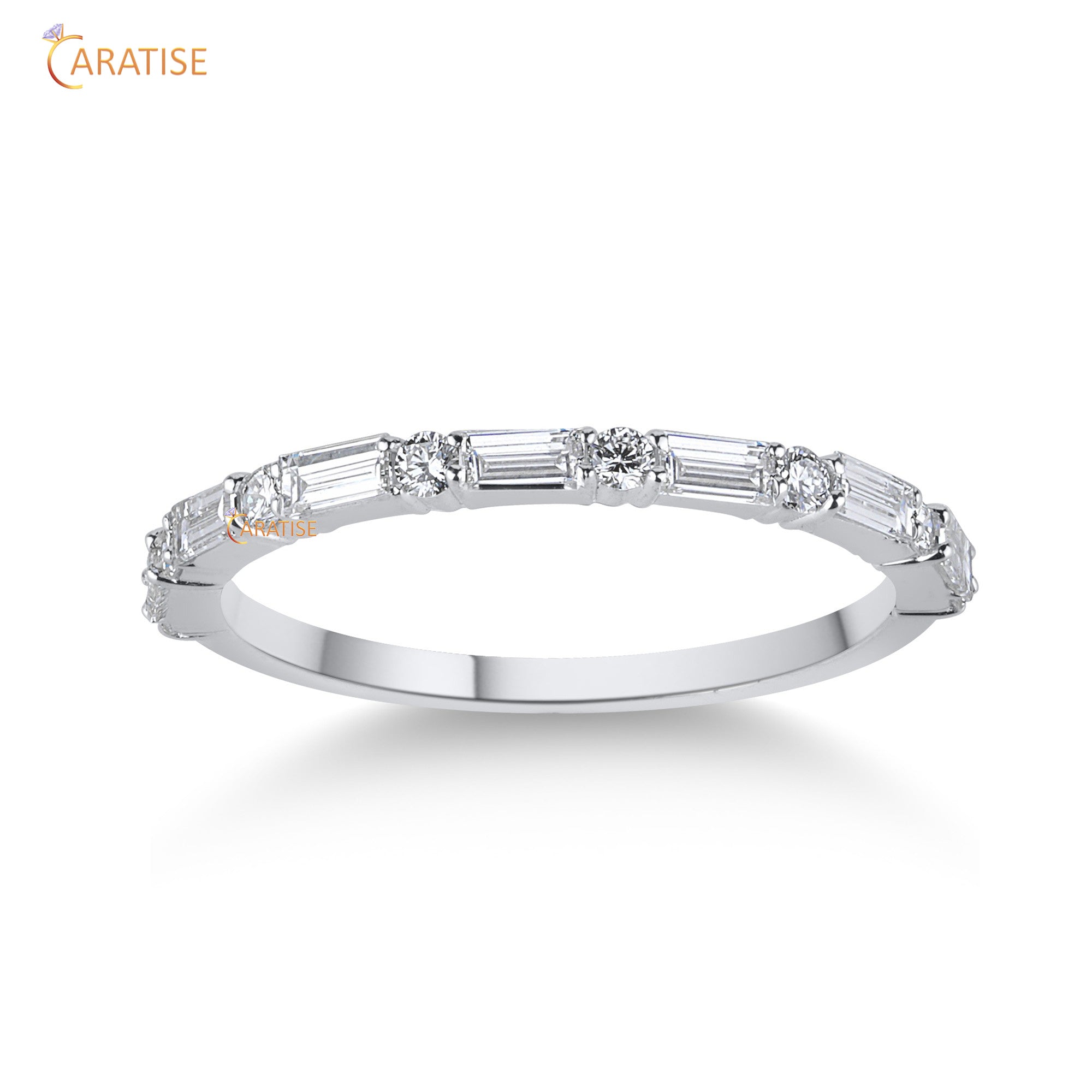 0.44 TDW Round & Baguette Cut Diamond Women's Band  925 Silver