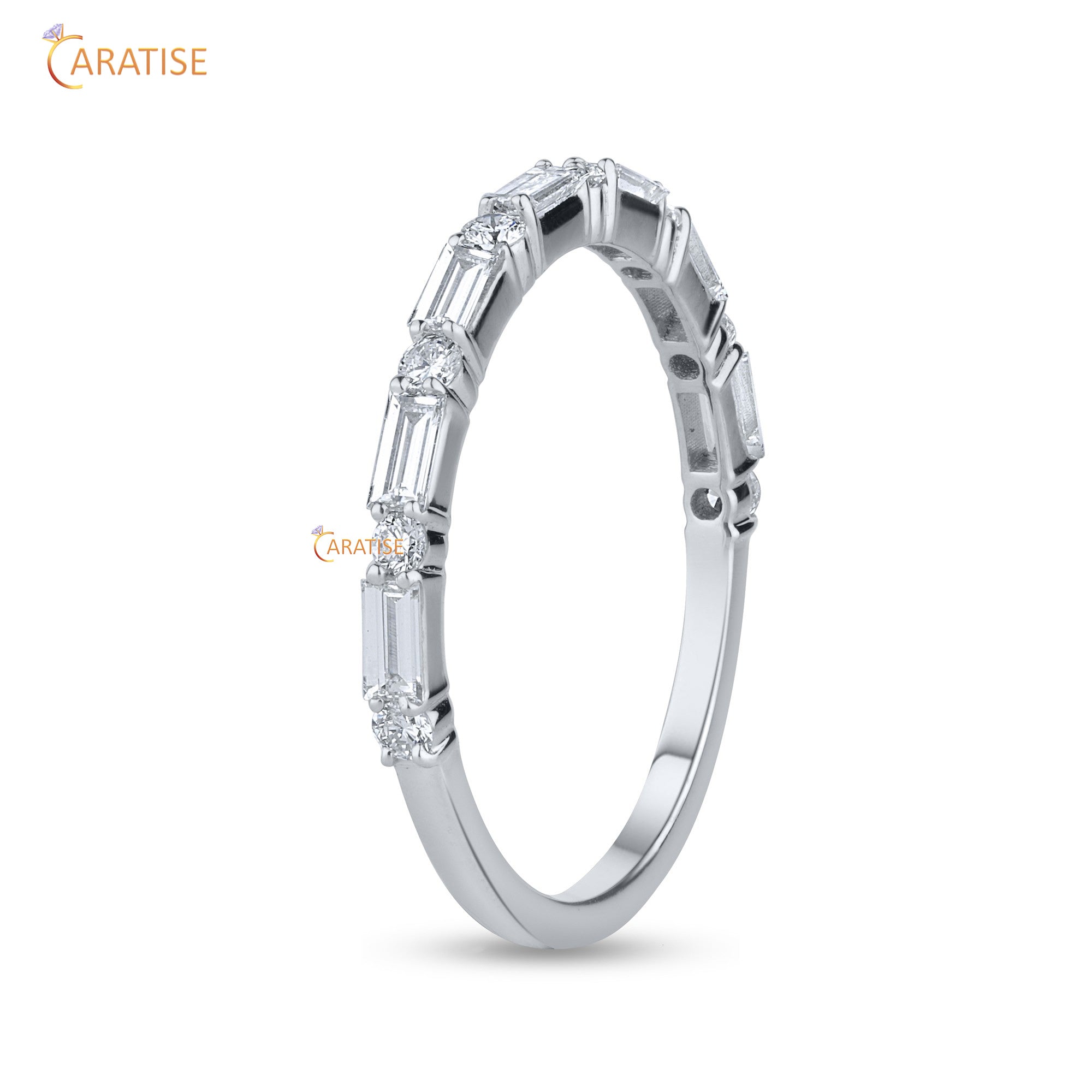 0.44 TDW Round & Baguette Cut Diamond Women's Band  925 Silver