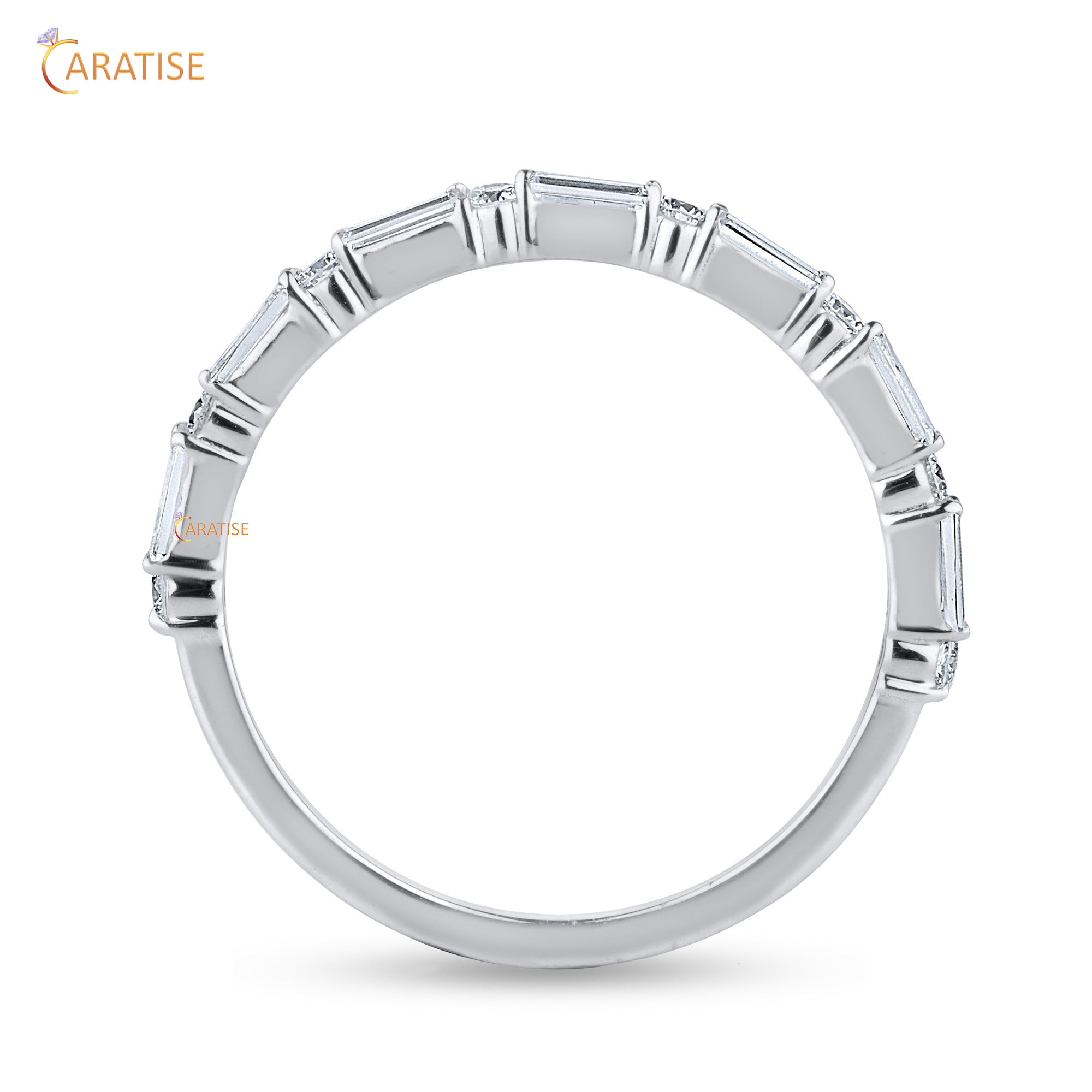 0.44 TDW Round & Baguette Cut Diamond Women's Band  925 Silver