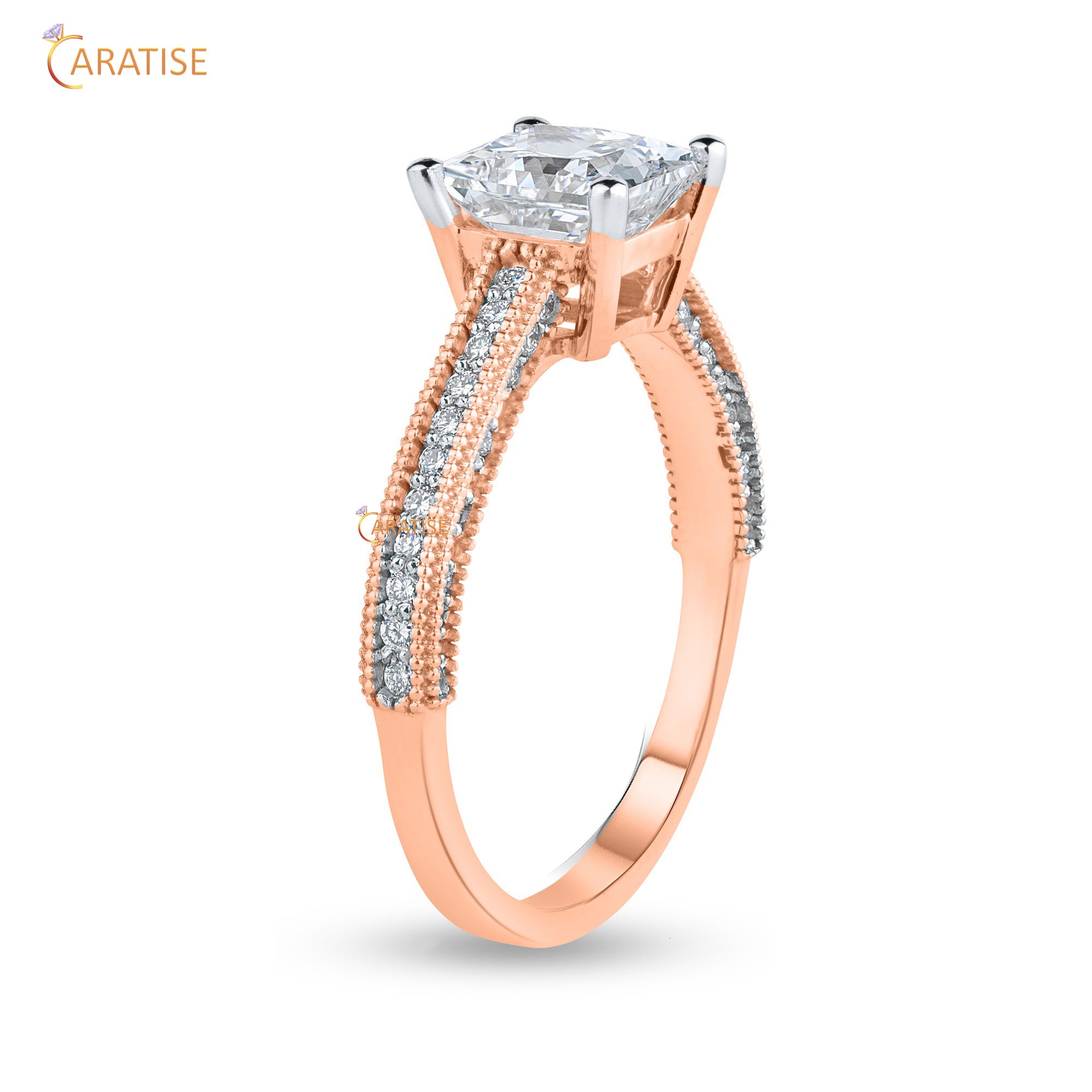 1.39 TDW Princess & Round Cut Diamond Engagement Ring 925 Silver