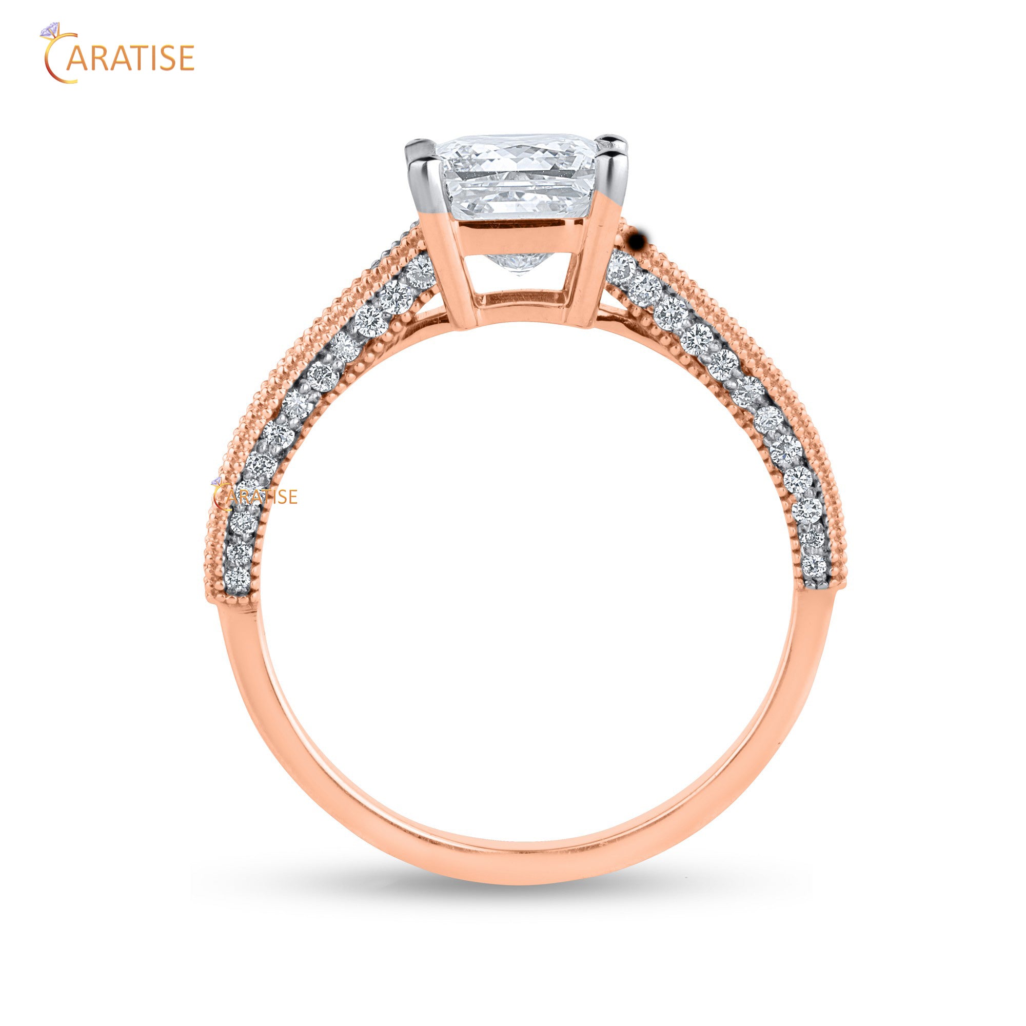 1.39 TDW Princess & Round Cut Diamond Engagement Ring 925 Silver